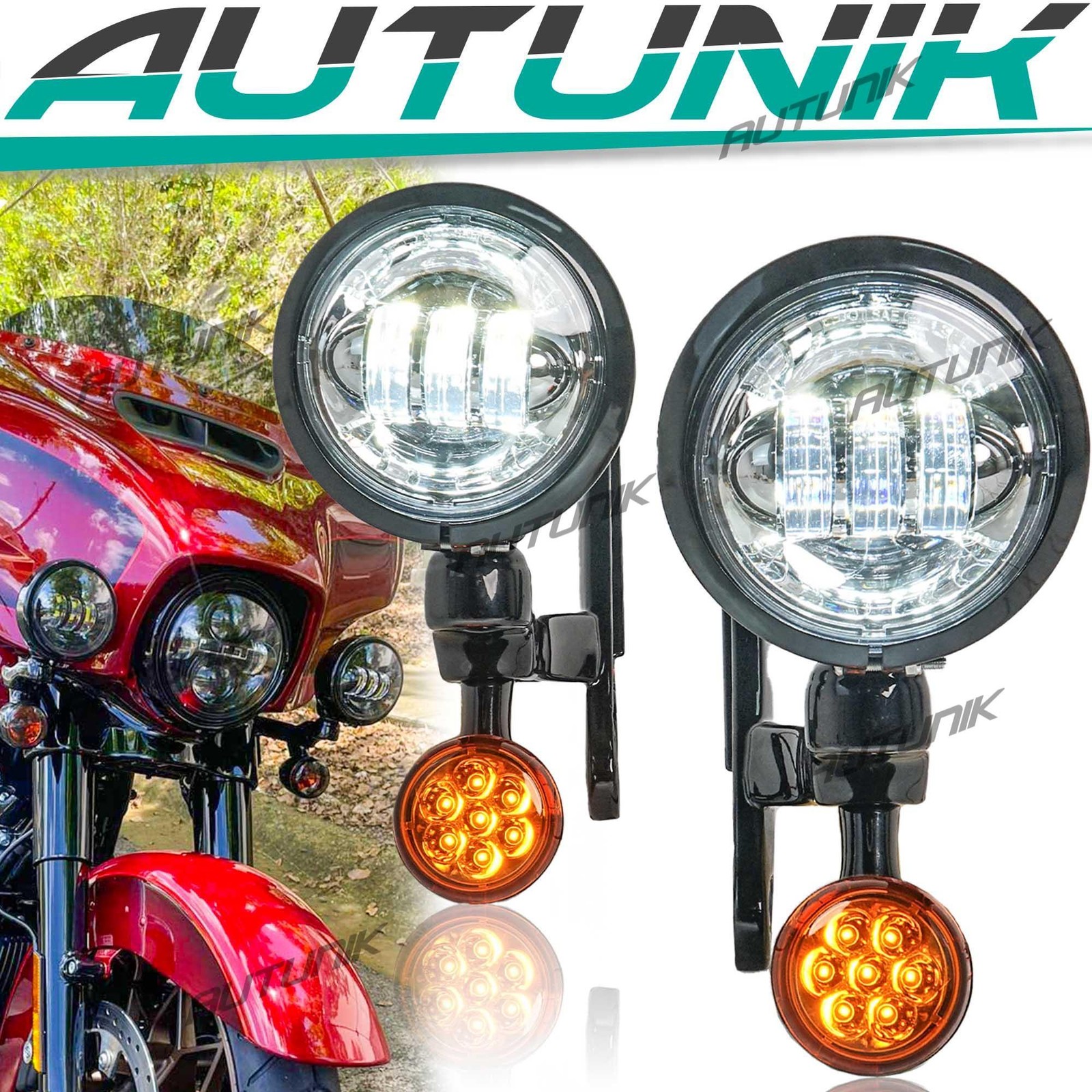 4.5" LED Fog Auxiliary Lamps for Harley Road King Street Glide Special 94-24