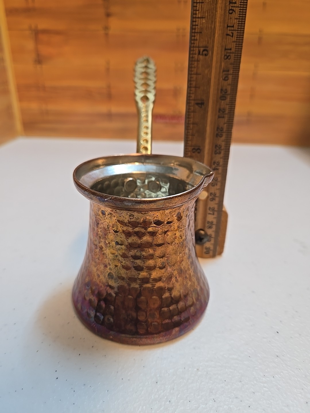 Vintage Style Hammered Copper Turkish Coffee Pot w/ Brass Handle