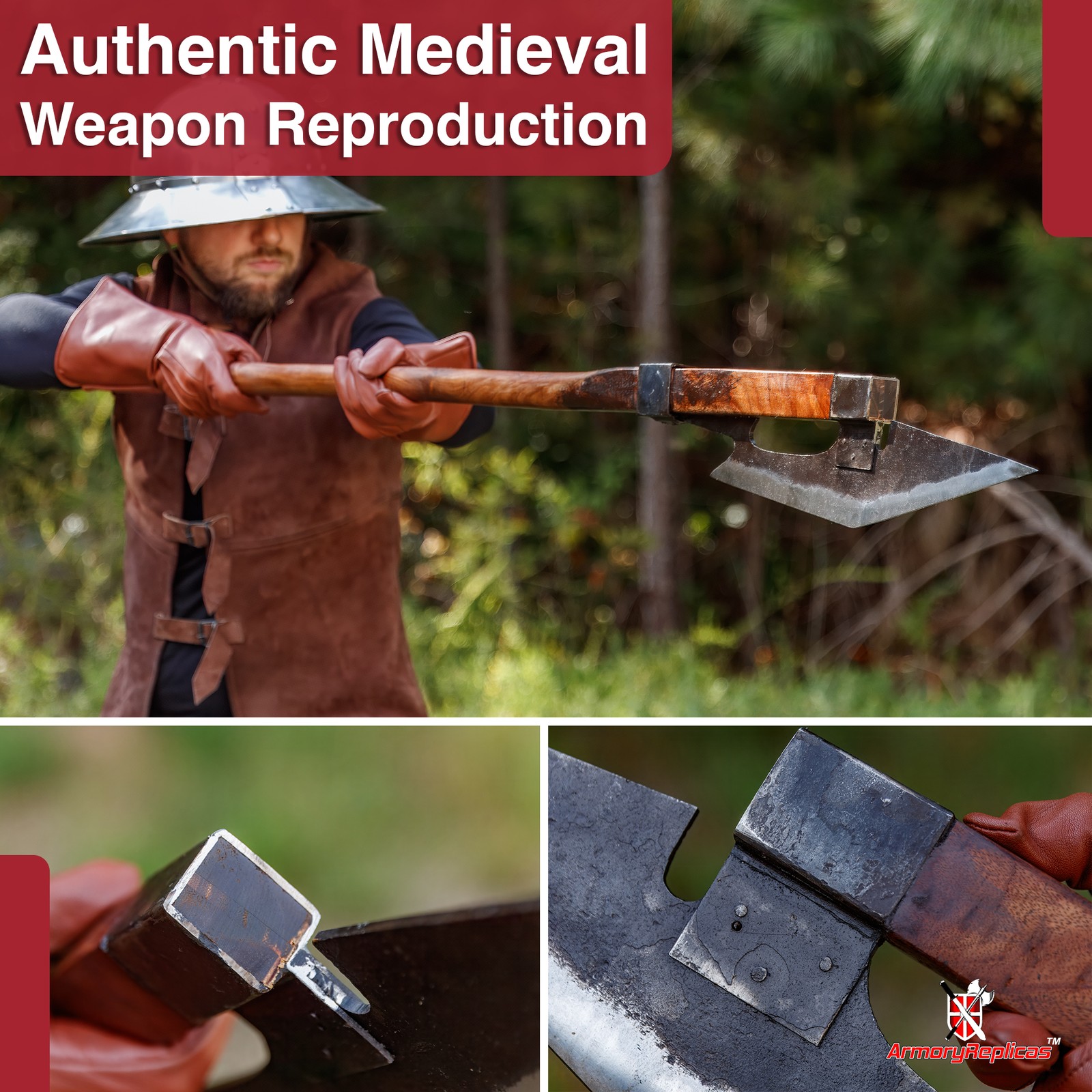 63" Medieval Battle Axe Polearm Forged Steel Full Size Weapon Viking Display