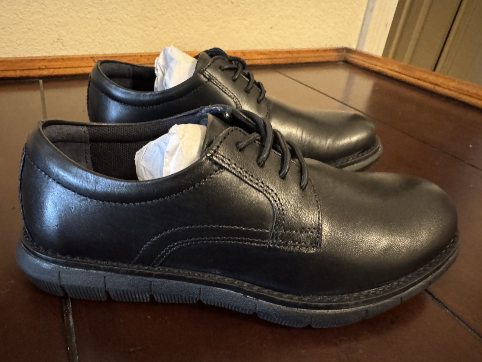 Johnston & Murphy Black Leather Lace Up Derby Dress Shoes28-8381 Boys Sz 12.5