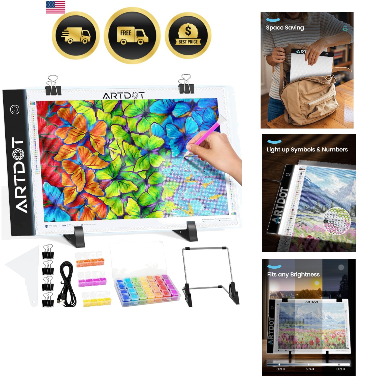 LED Light Pad for Diamond Painting Kits Art Light Board with Adjustable Brigh...