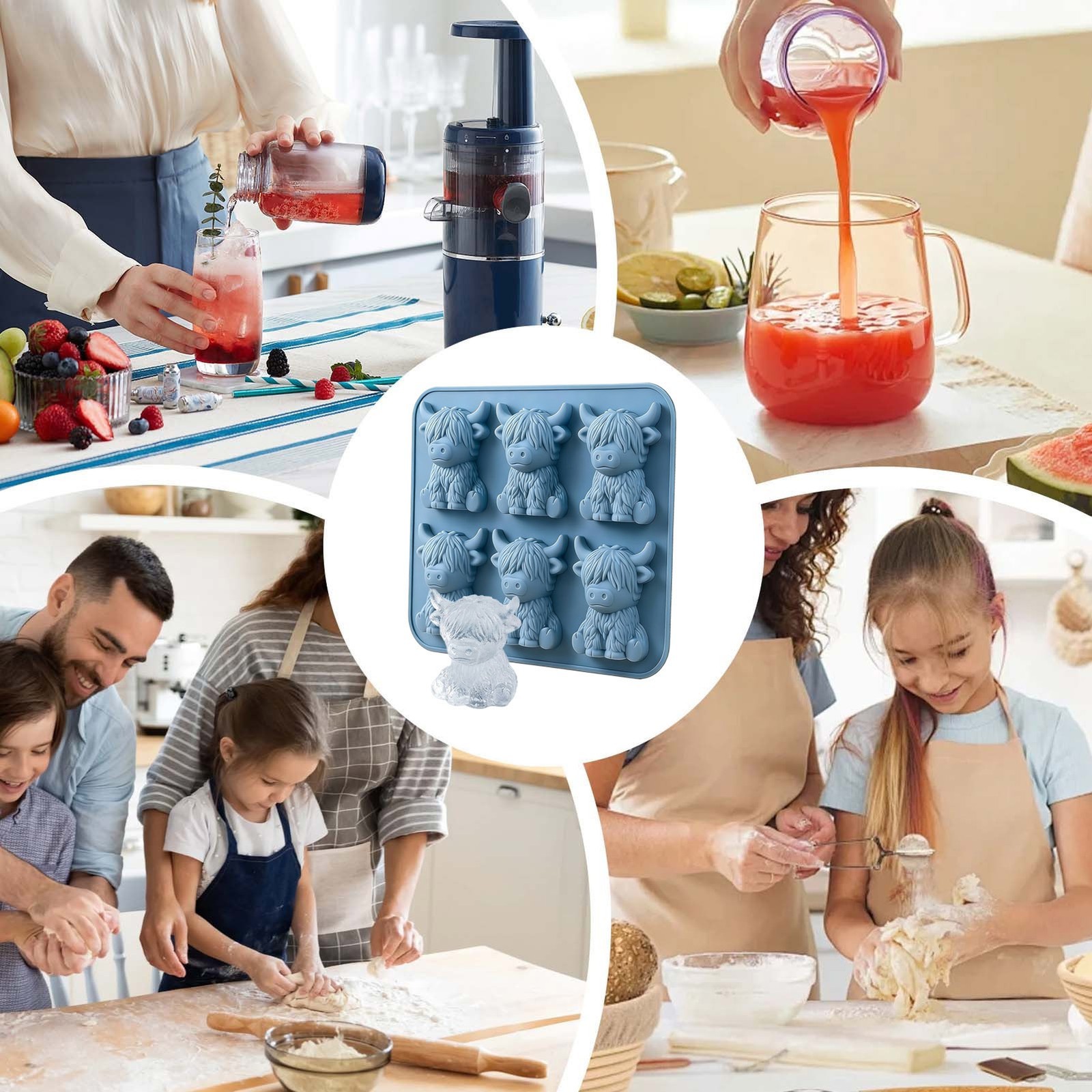 Mini Highland Cow Ice Cube Mold,Cute 3D Highland Cow Silicone Ice Cube Tray KU