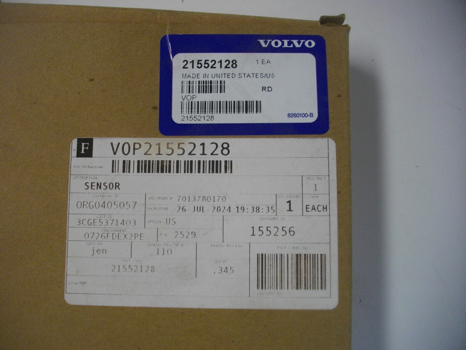 Volvo Penta 21552128 Oxygen Sensor OEM O2 Sterndrive