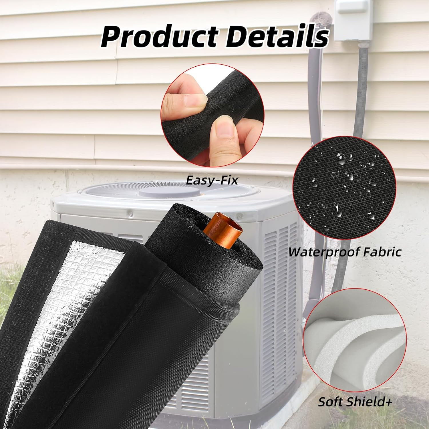 3-Layer 72X10.2 in HVAC Pipe Insulation Cover,Outdoor AC Line Insulation Cover w