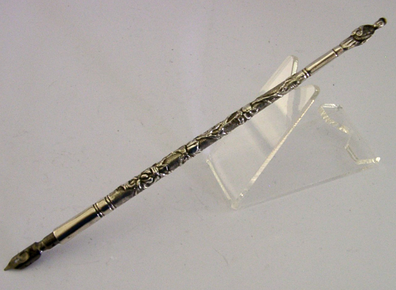 CHINESE EXPORT SILVER DIP PEN c1900 DESK ITEM ANTIQUE