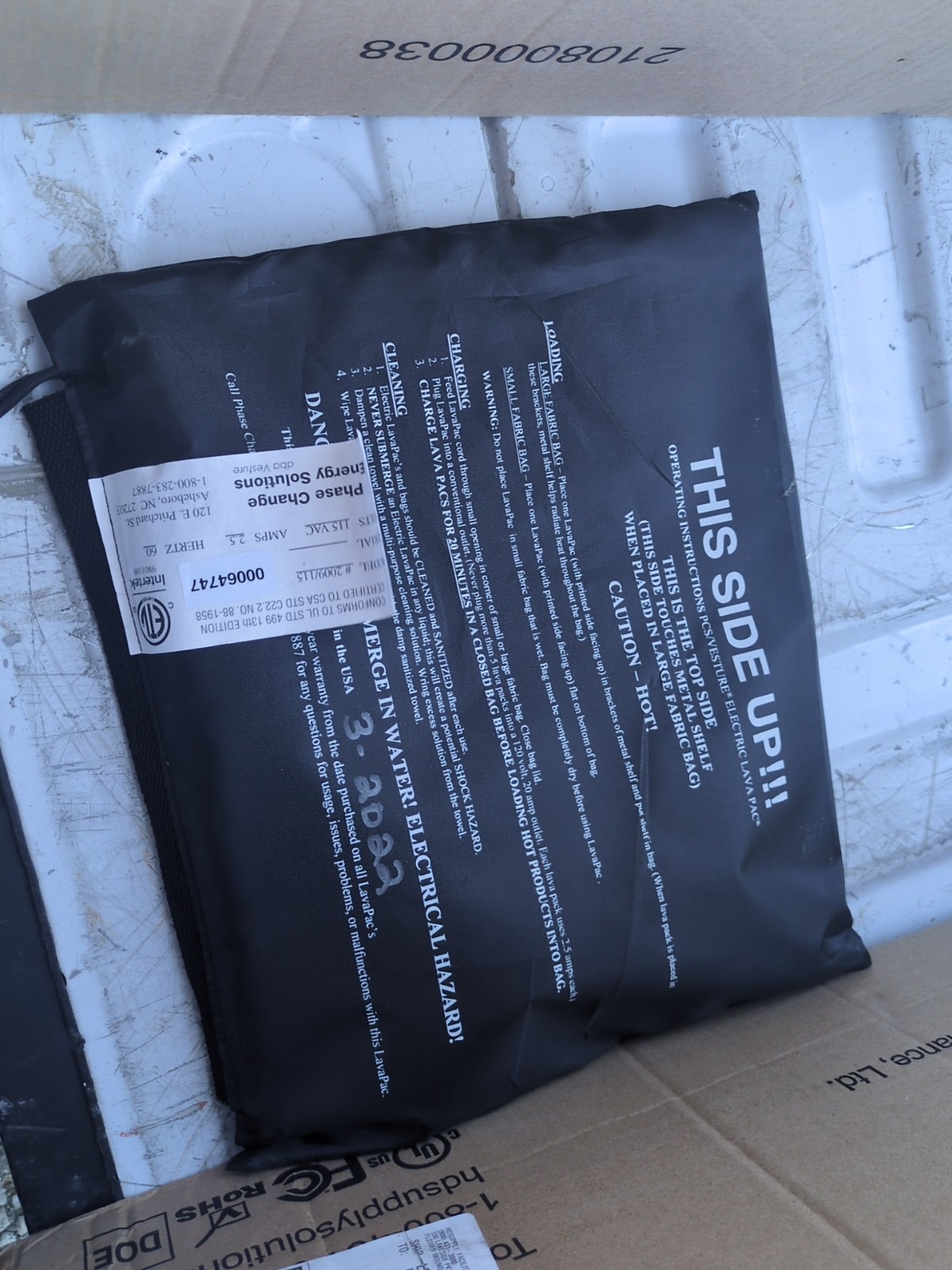 Lava pack PCS/Vesture Electric Lava Pac Heating Pad Model 2009/115 2.5amp