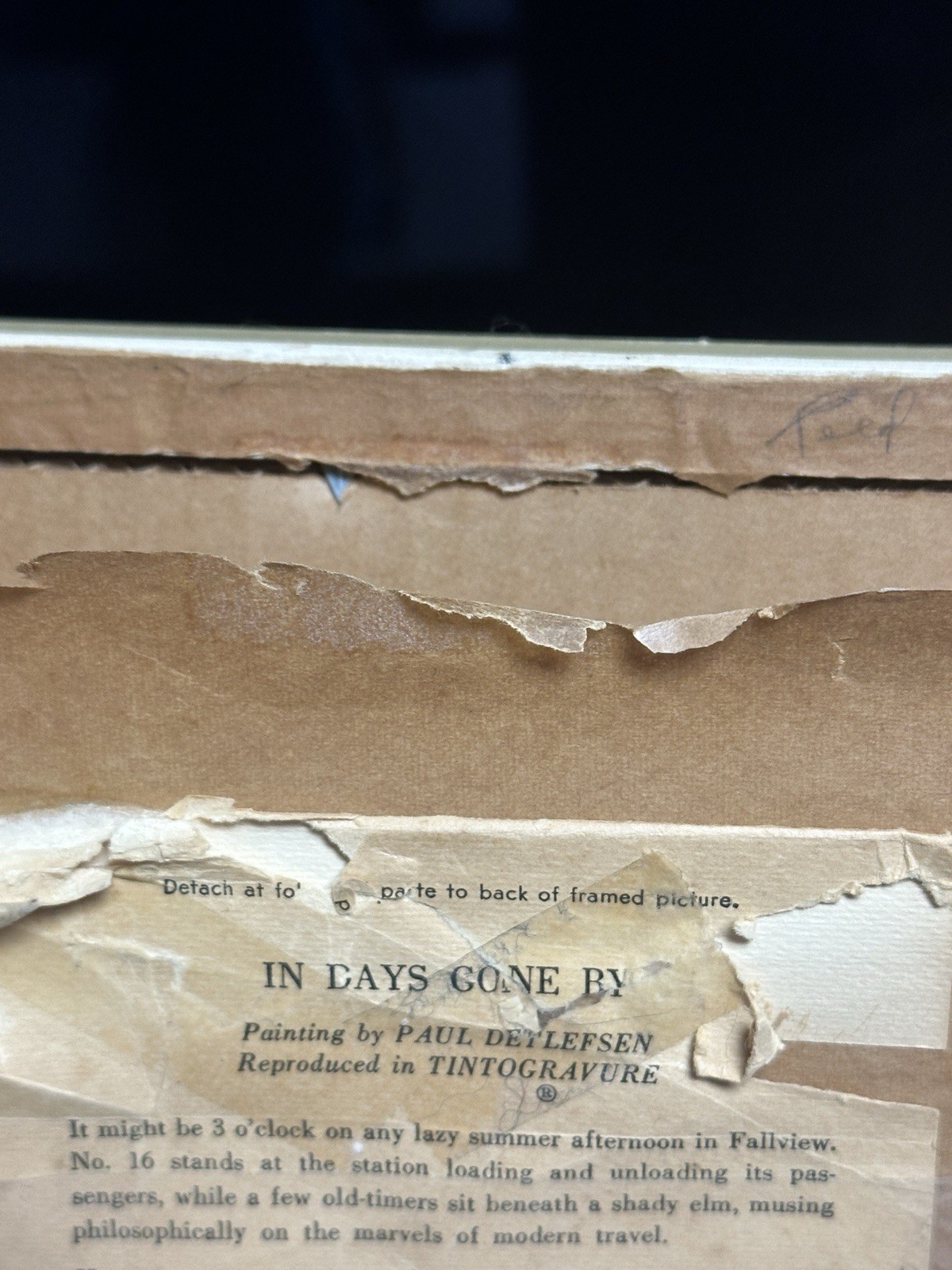 VTG Paul Detlefsen "In Days Gone By" Framed Print 13" x 17" Train Steam Engine