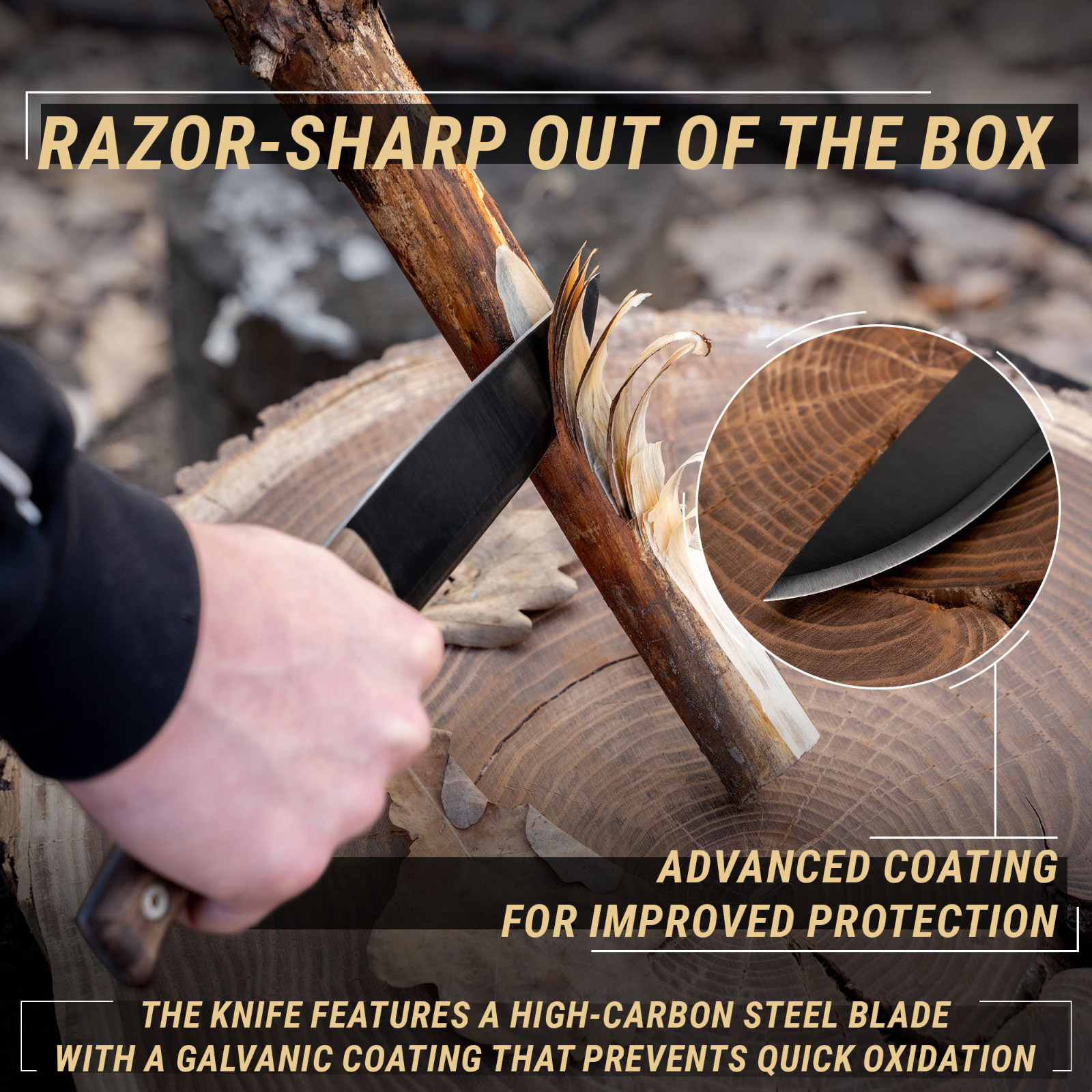 Carbon Steel Fixed-Blade Bushcraft Knife with Leather Sheath BeaverCraft BSH3