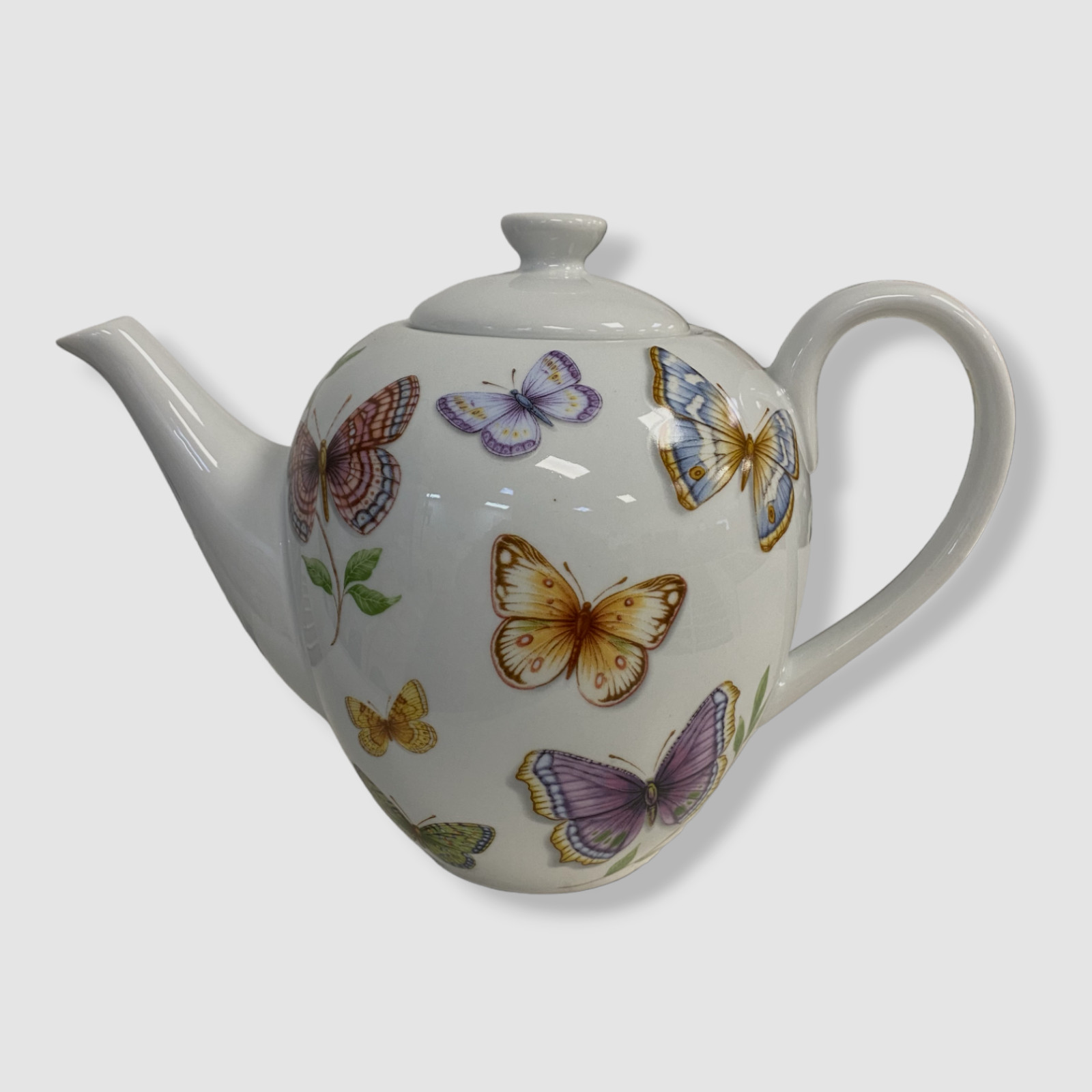 $43 Neiman Marcus White Multicolored Porcelain Butterfly Patterned Teapot