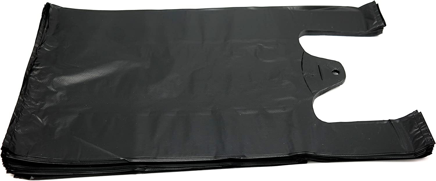 Black Extra Strong Plastic T-Shirt Bags 1/8 Retail Shopping Bags 10"x 5"x 18".63