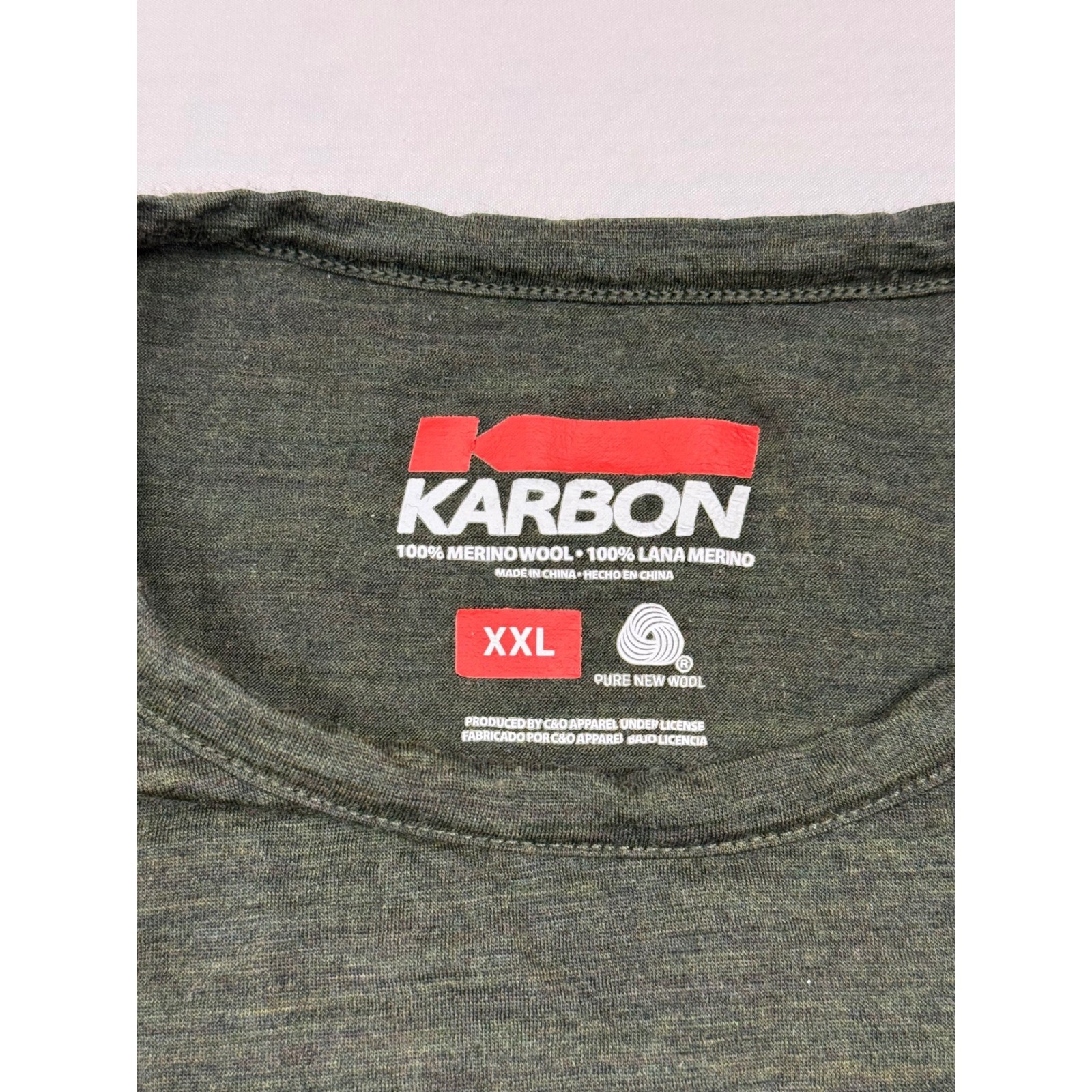 Karbon Shirt Mens 2XL Green Merino Wool Long Sleeve Base Layer Crewneck Top
