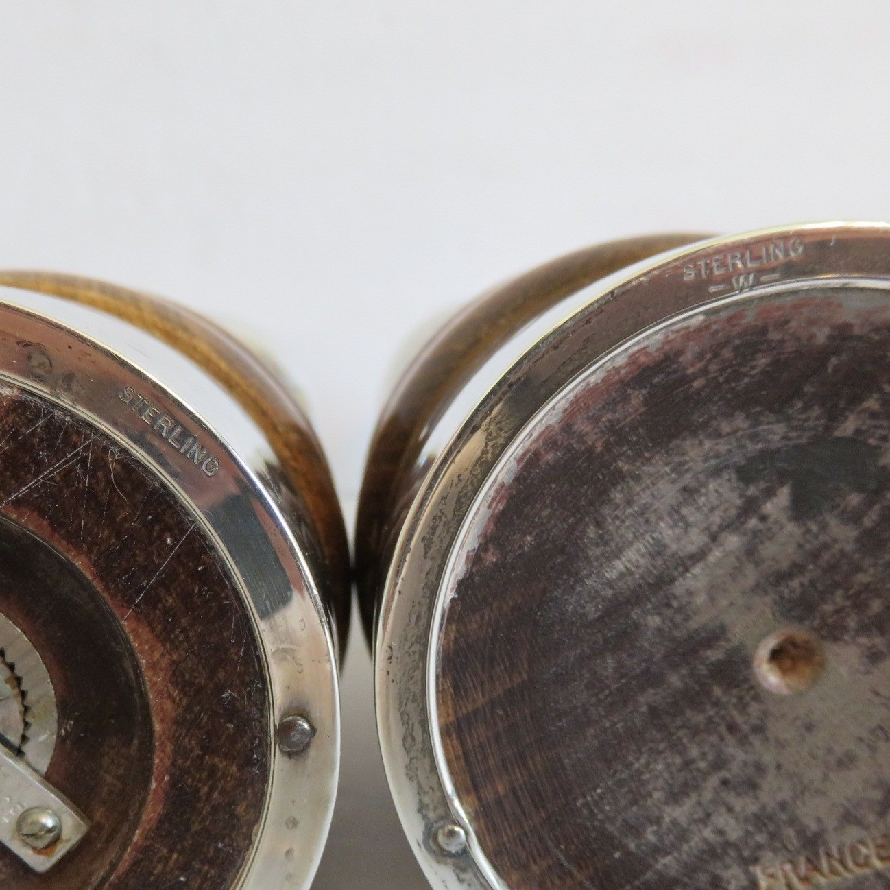 Vintage Borel Tall Sterling Silver Wood Pepper Mill Salt Shaker Set French Maker