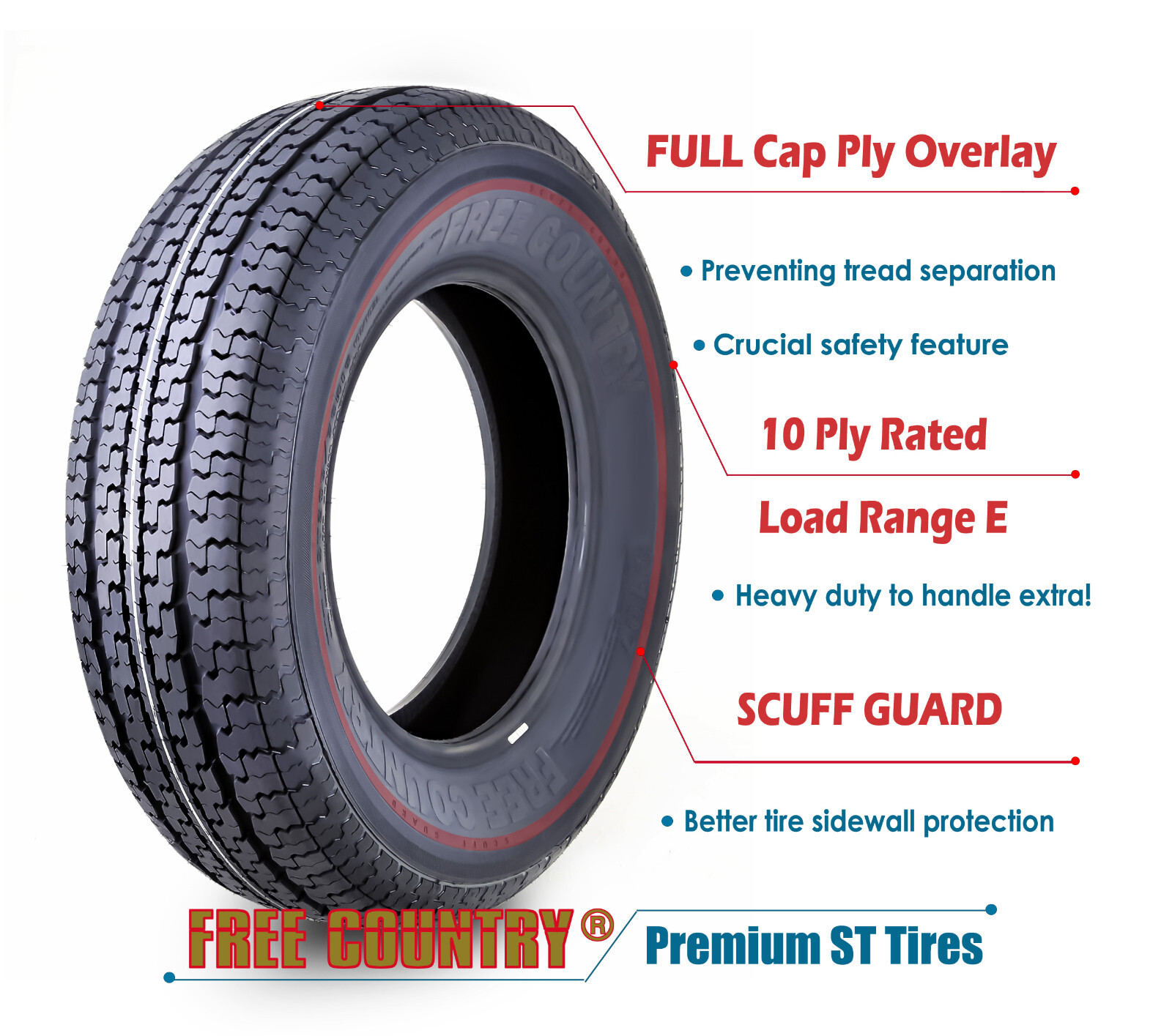 2PC ST205/75R15 Trailer Tires FREE COUNTRY 10PR Radial Heavy Duty 205 75 15 LRE