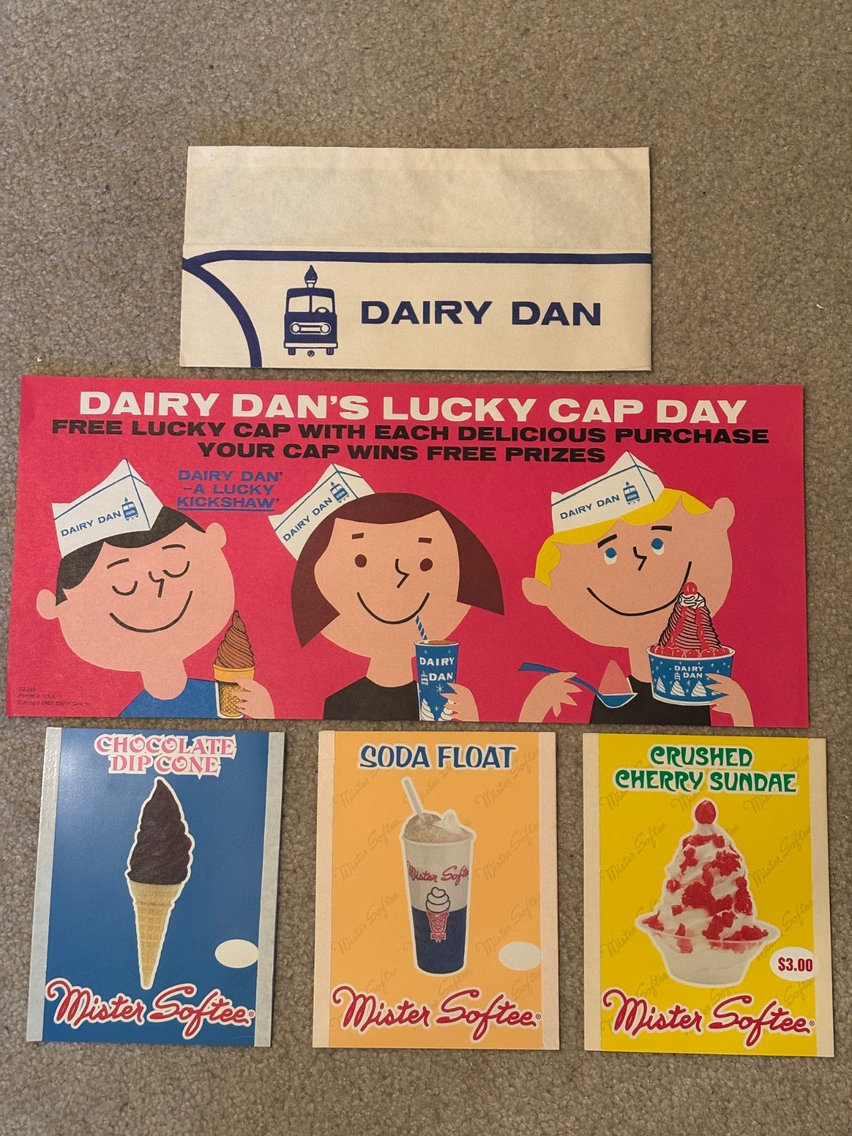 Dairy Dan & Mr. Softee Signs: Dairy Dan Lucky Cap Day & Mr. softee Window Signs