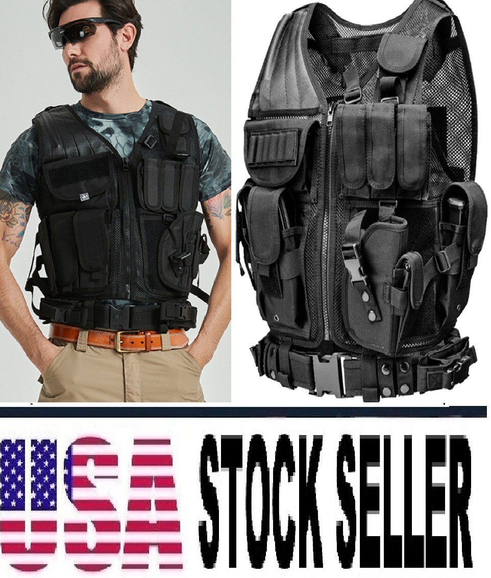 U.S Tactical Vest Military Police  Airsoft Hunting Combat Training Gear Black