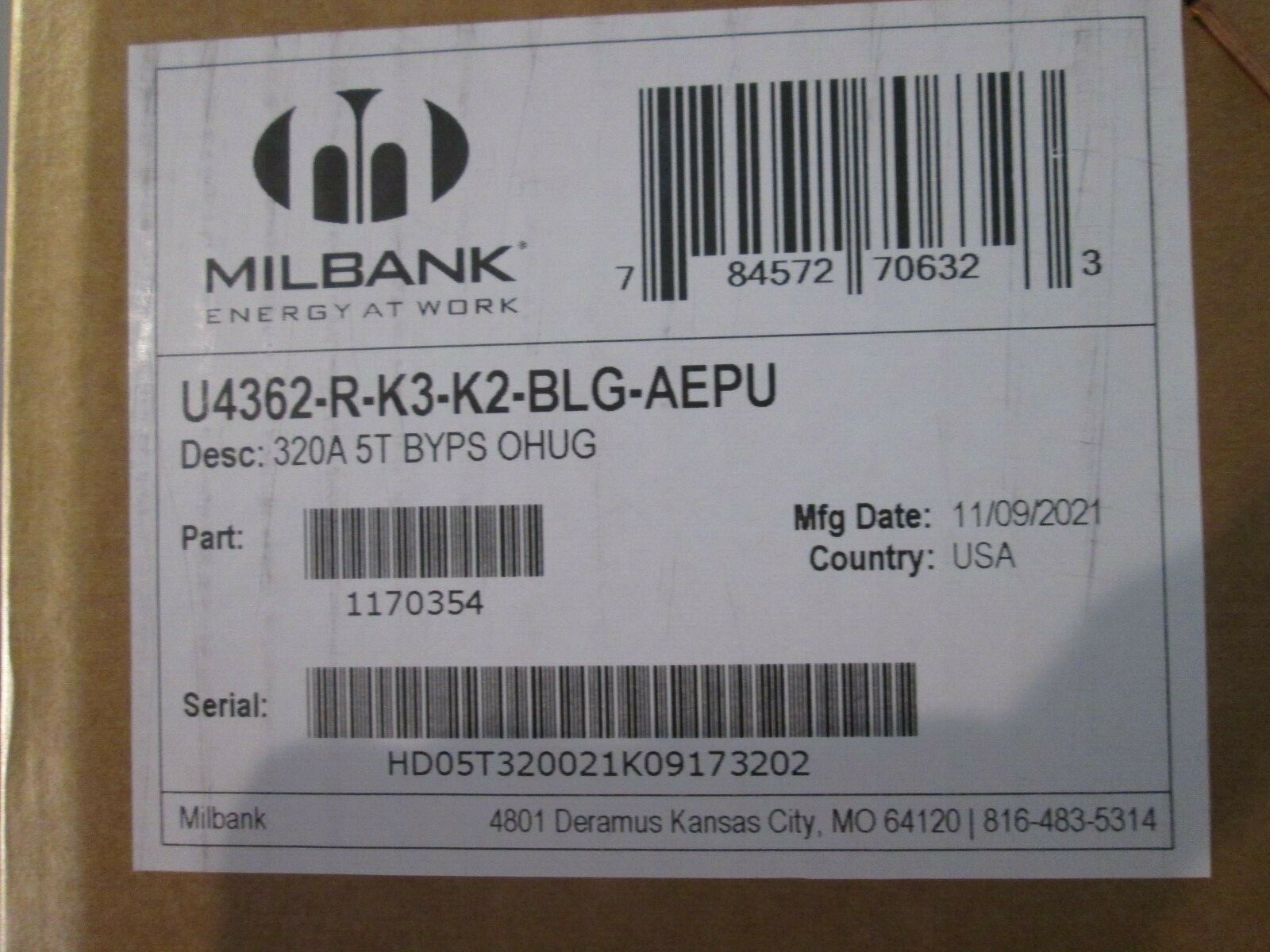 MILBANK meter socket 320 amp - Single Phase - 5T BYPS (U4362-R-K3-K2-BLG-AEPU)