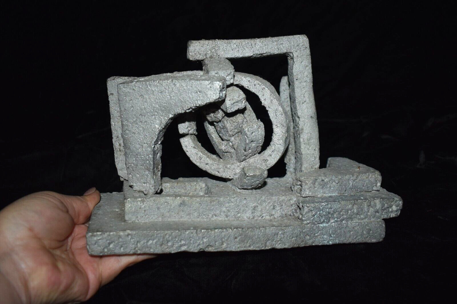 Mid Century Modern Abstract Cement Concrete Art Sculpture Unsigned
