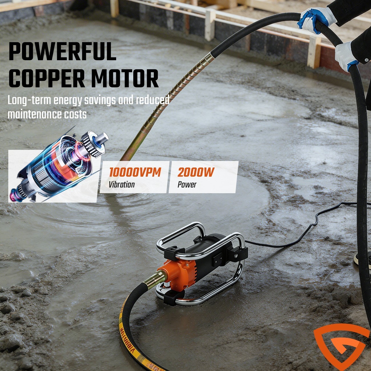 Electric Concrete Vibrator 2000W 14-3/4 feet Poker to Remove Air Bubble Portable