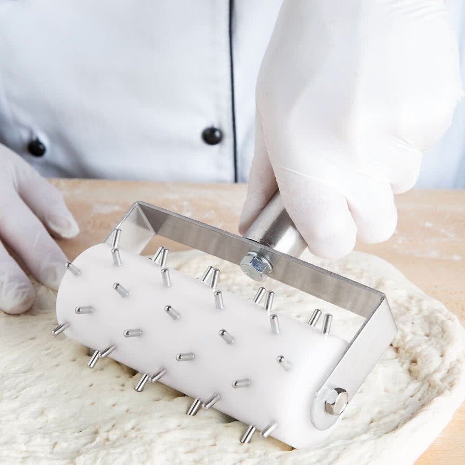 5" Wide Dough Docker with 3/8" Stainless Steel Pins, Heavy Duty Rolling Docker