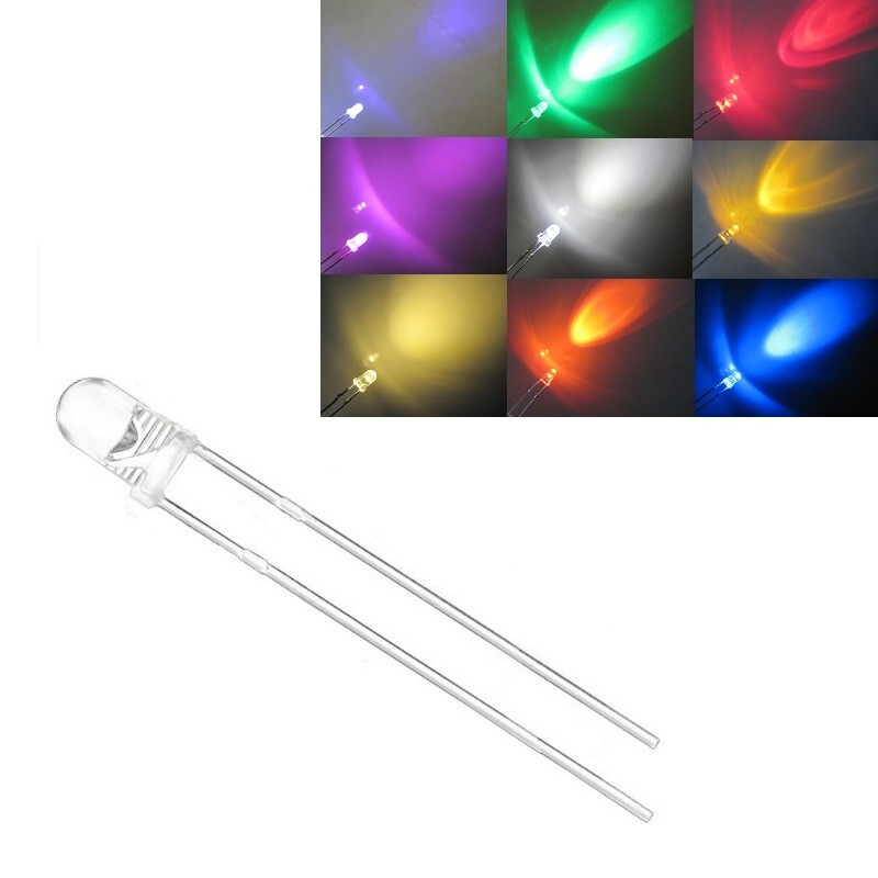 3mm Red Yellow Blue Green White Orange Purple Pink Warm Round Water Clear LED