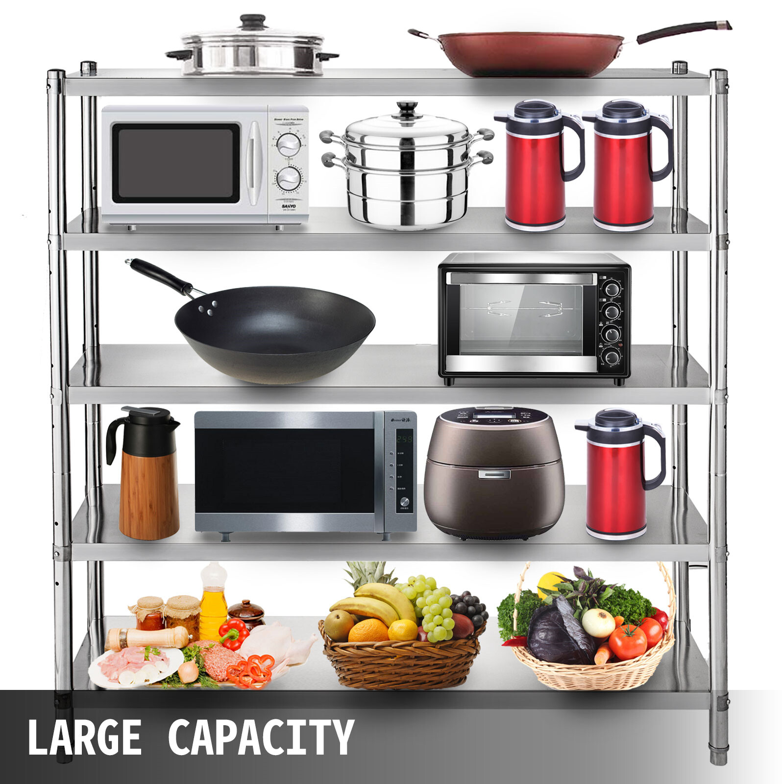 Kitchen Shelves Shelf Rack Stainless Steel Shelving and Organizer Units 4/5 Tier