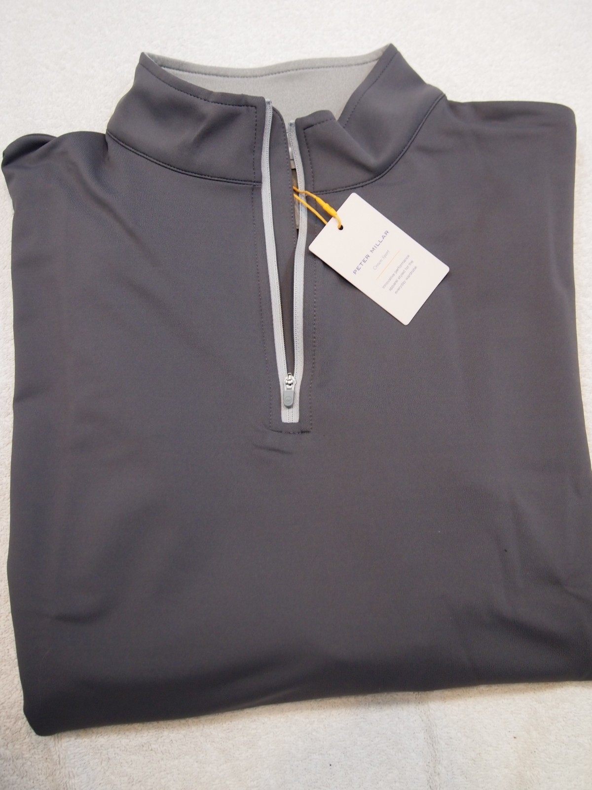 Peter Millar Quarter Zip French Terry Iron Grey Pullover Sweater NWT Large $140