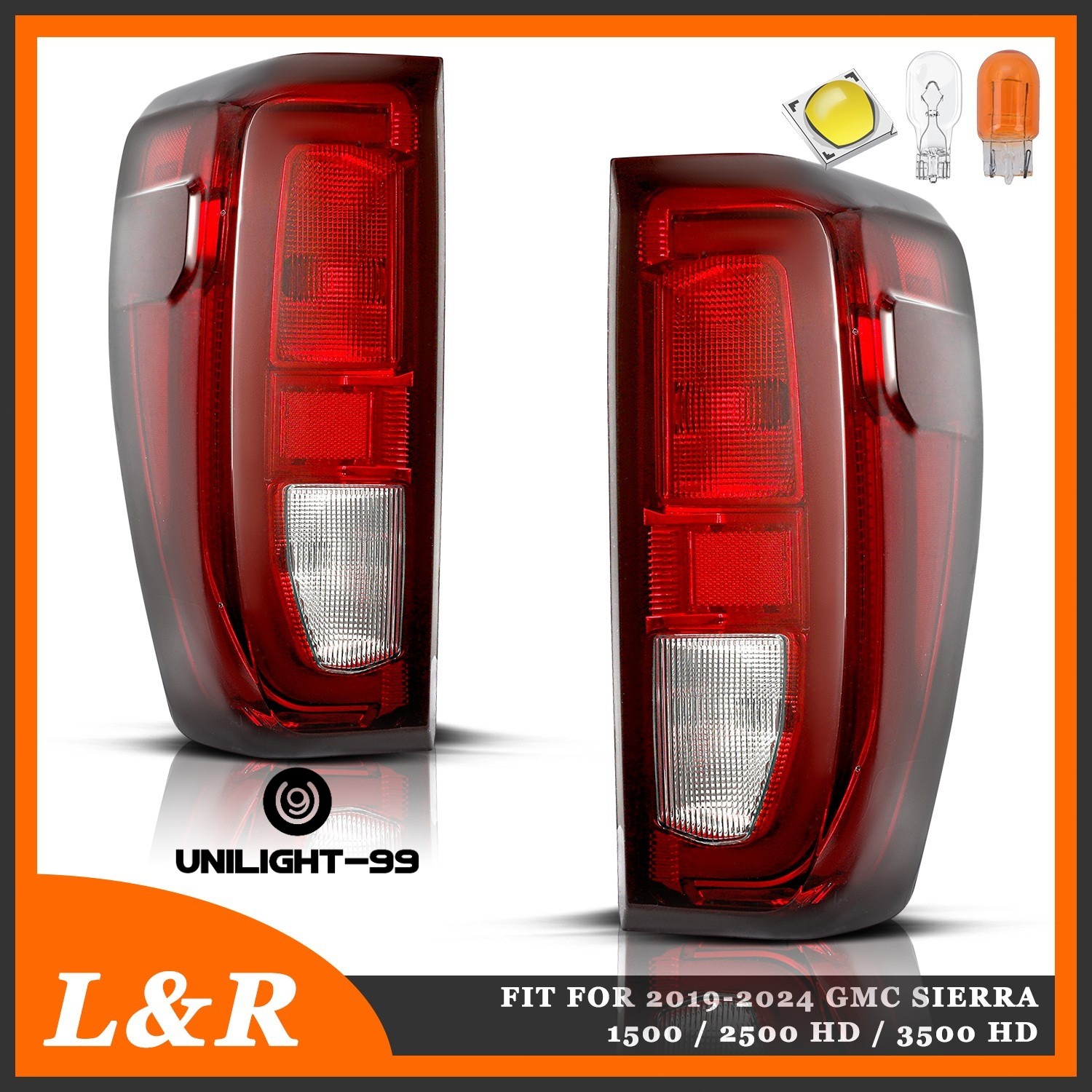 Pair Halogen Tail Light For 2019-2025 GMC Sierra 1500 2500HD W/ Full Bulbs LH+RH