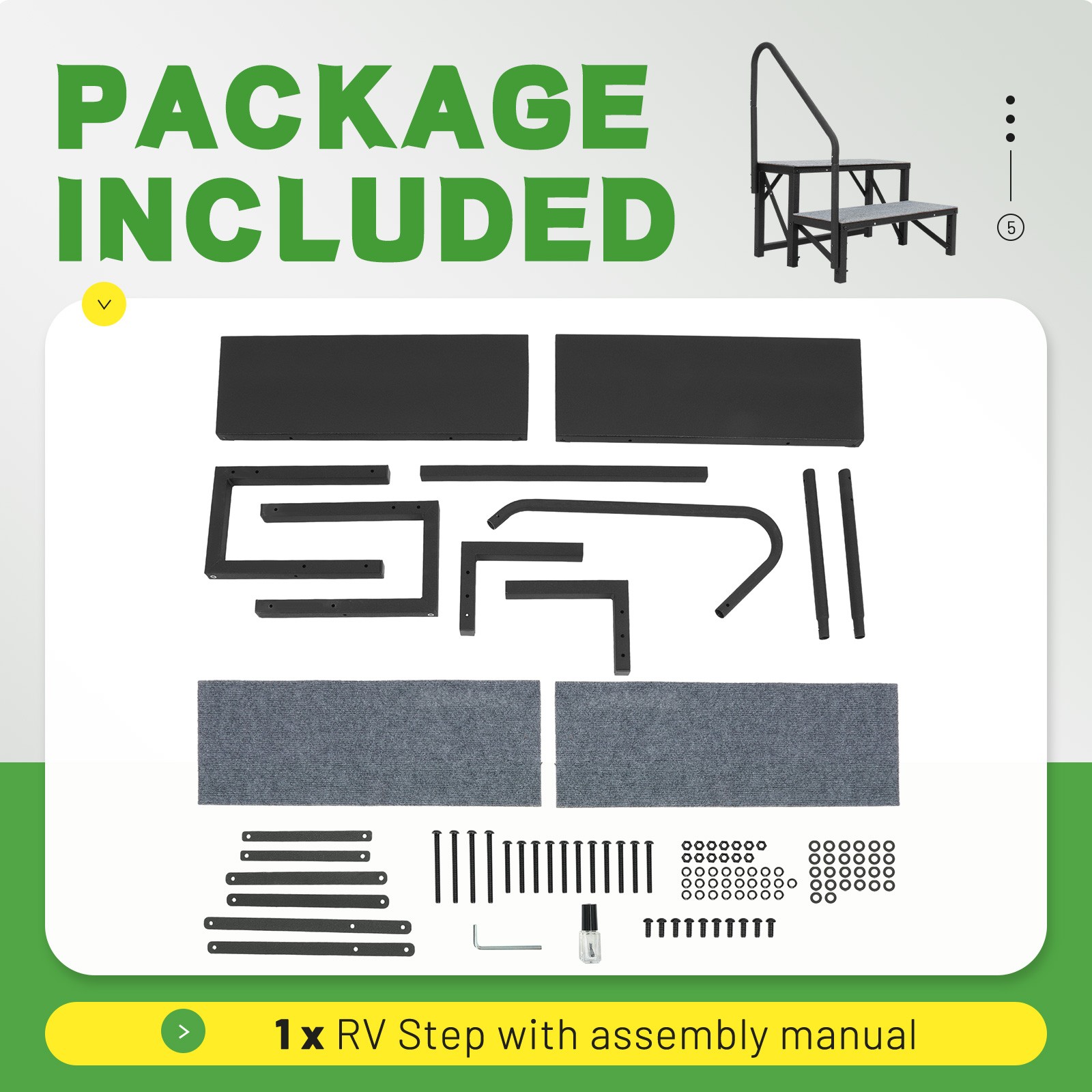 2 Steps Ladder RV Step w/Handrail For Trailer Travel Camper Mobile Home Stairs