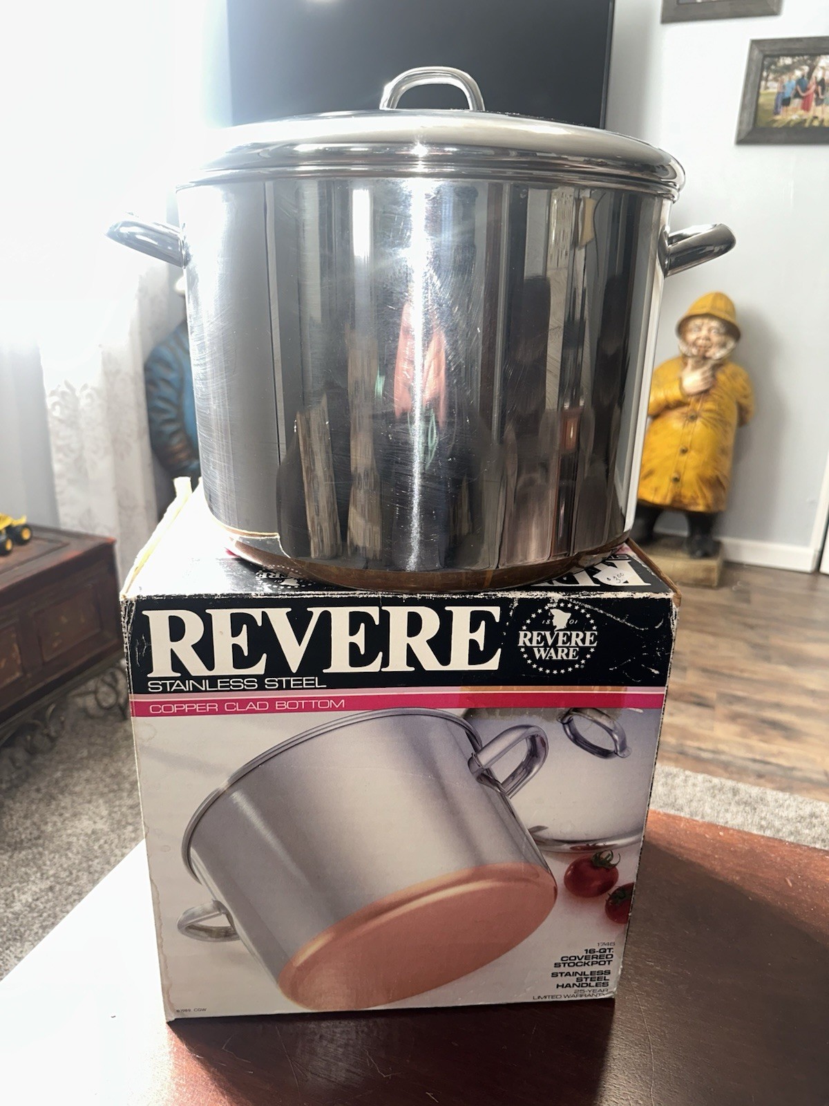 Vtg Revere Ware 16 QT Copper Bottom STOCK POT w Lid, Clinton IL USA '**READ**