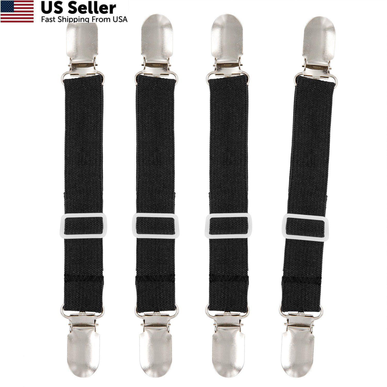 BetyBedy 4Pcs Adjustable Bed Sheet Fasteners Elastic Straps Clips FROM USA