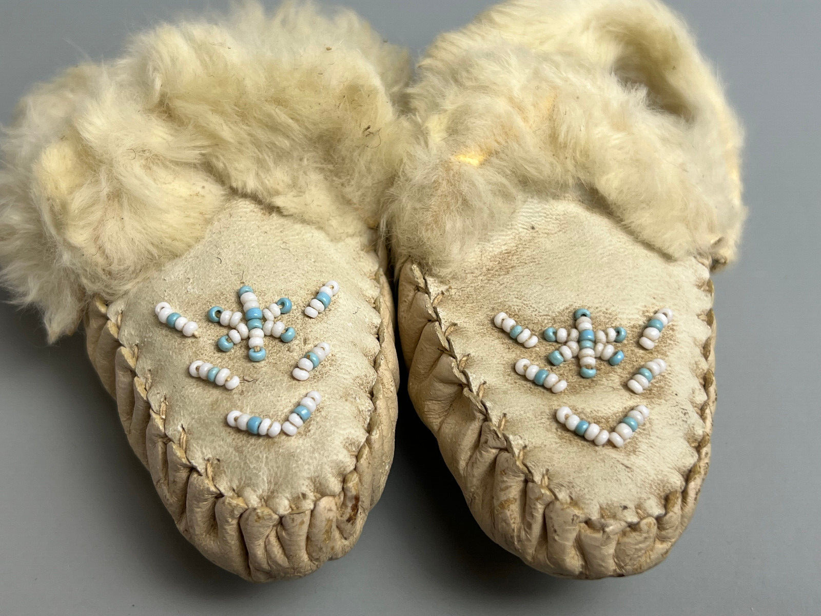 Vintage Leather and Beaded Baby Moccasins 4.5" Long