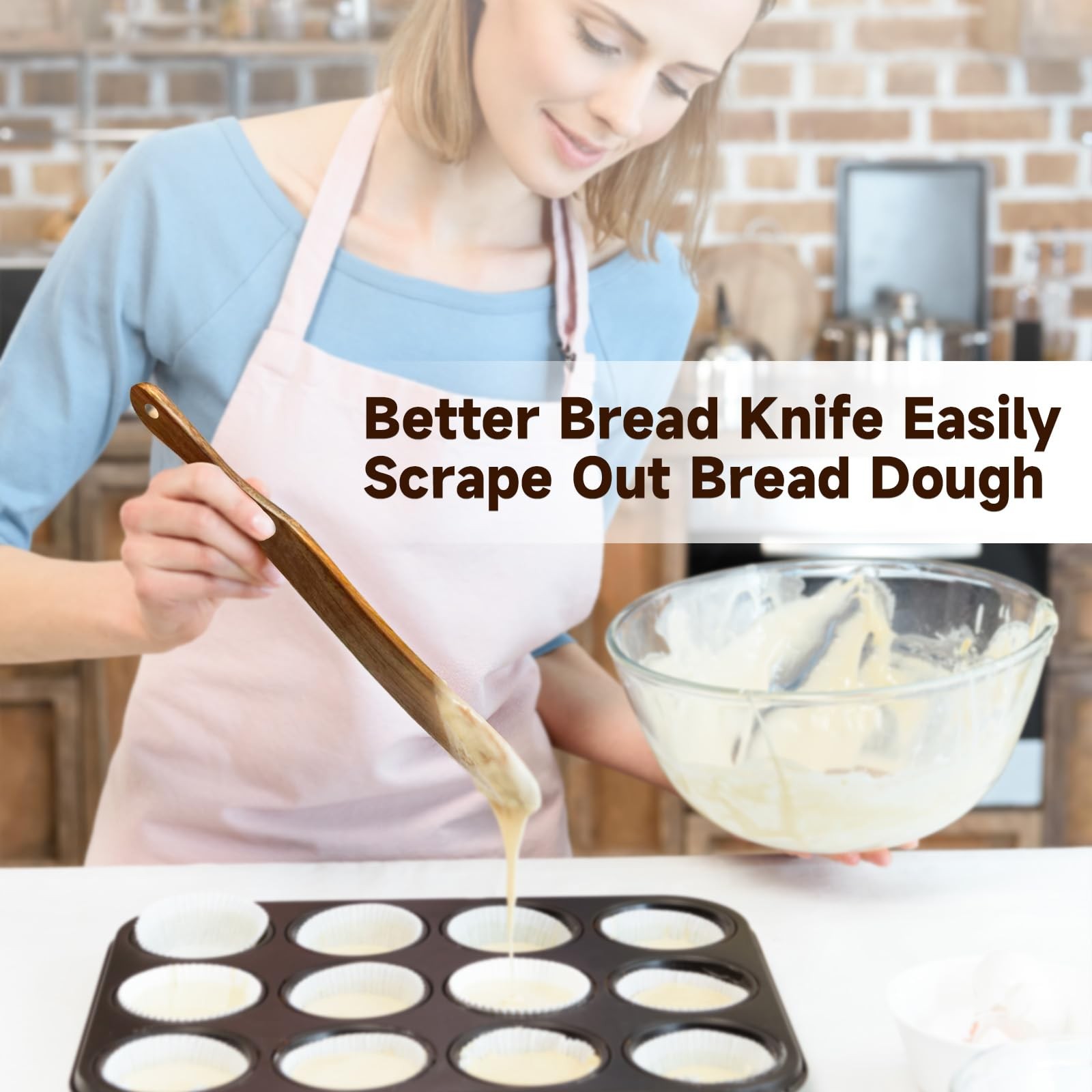 Wooden Spurtle Spatula for Sourdough Starter Dough Whisk Baking Cooking