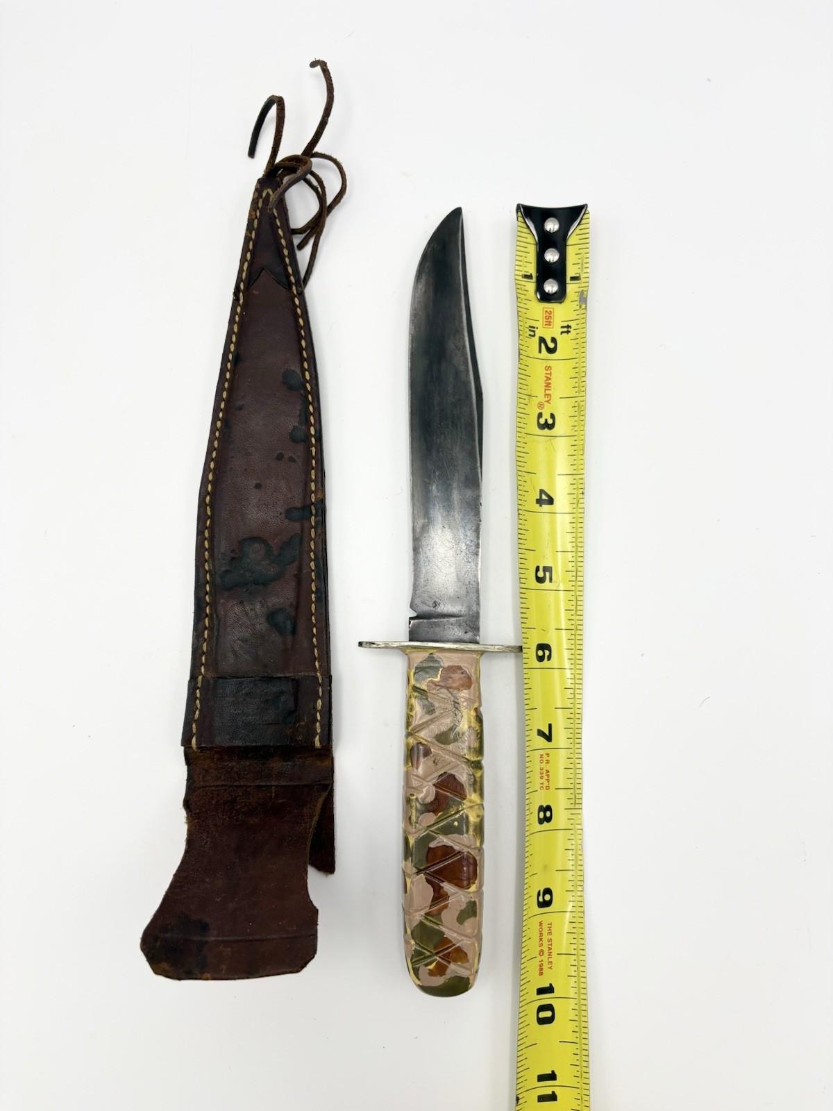 WWII Military Fighting Knife Theater Made Pacific ? w/ Leather Sheath