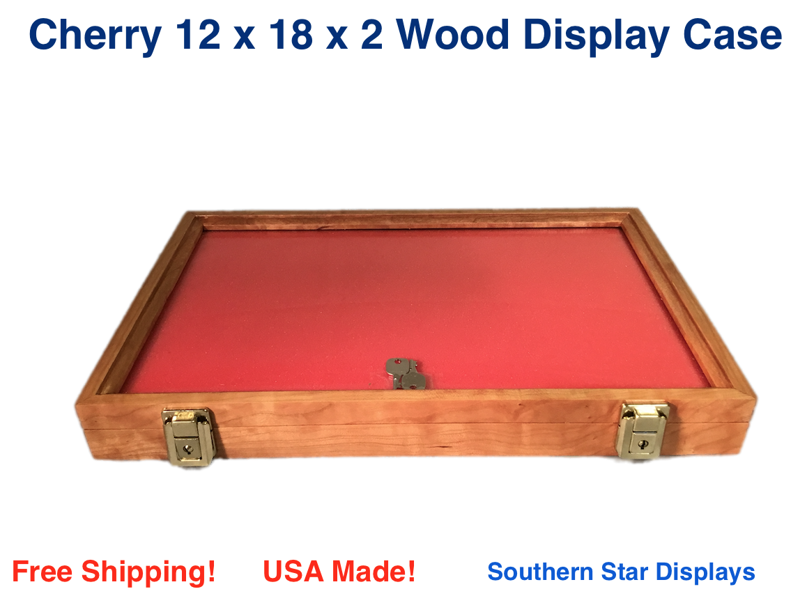 Cherry Wood Display Case 12 x 18 x 2 for Arrowheads Knives Collectibles & More