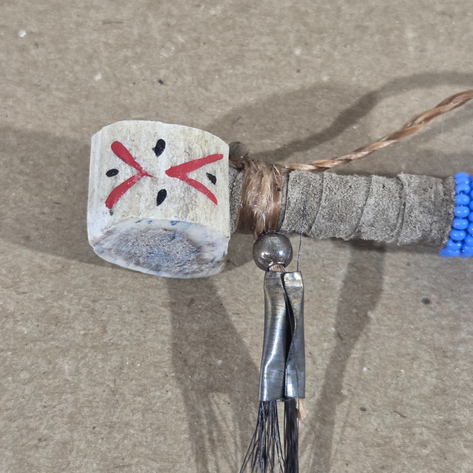 Authentic Navajo Peace Pipe 6" Handcrafted Blue Beads leather wood stag