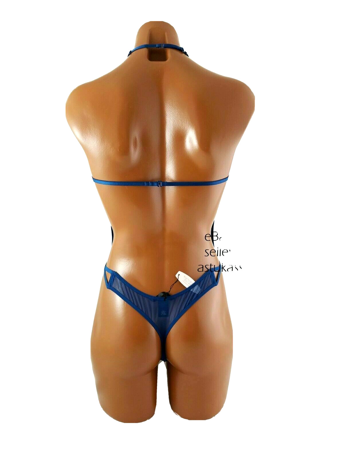 Victoria's Secret Mesh & Rhinestones Teddy Bodysuit One-piece sz S in blue