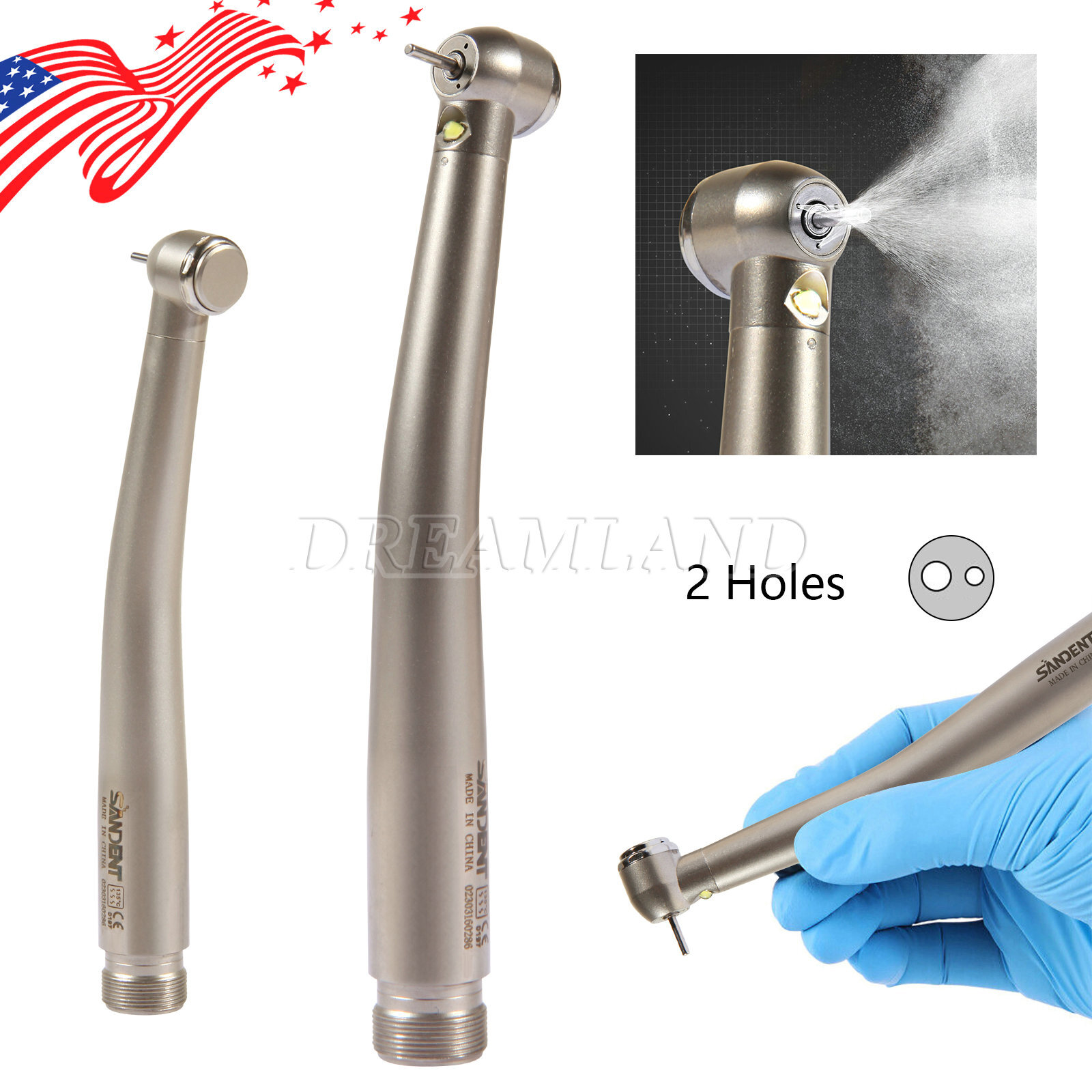 Pieza de mano LED turbina alta velocidad fibra óptica dental estilo NSK 2 Holes