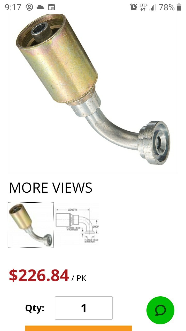 Weatherhead 20U G84 90° Crimp Hydraulic Fitting