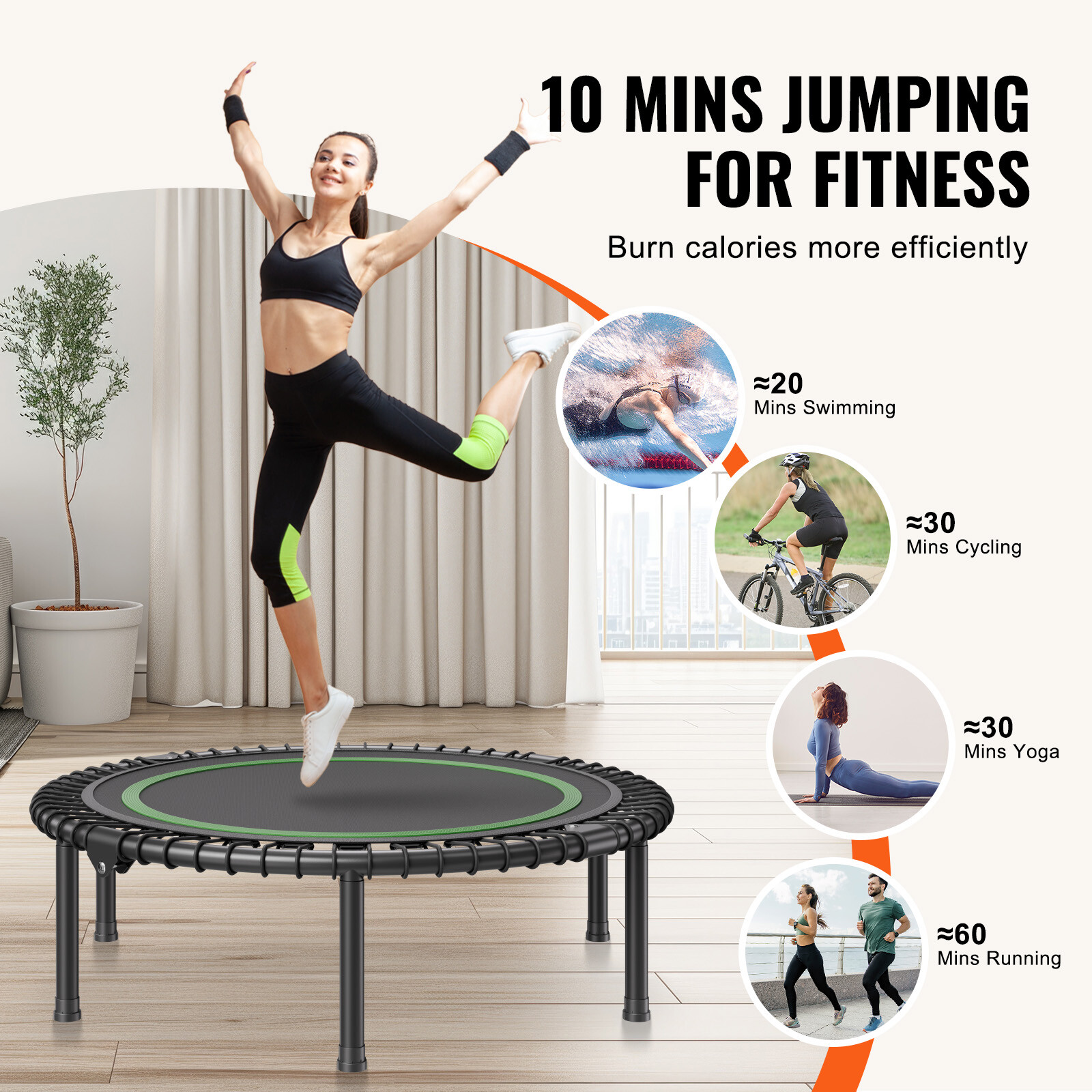 40" Foldable Mini Fitness Trampoline Adults Indoor Exercise Rebounder