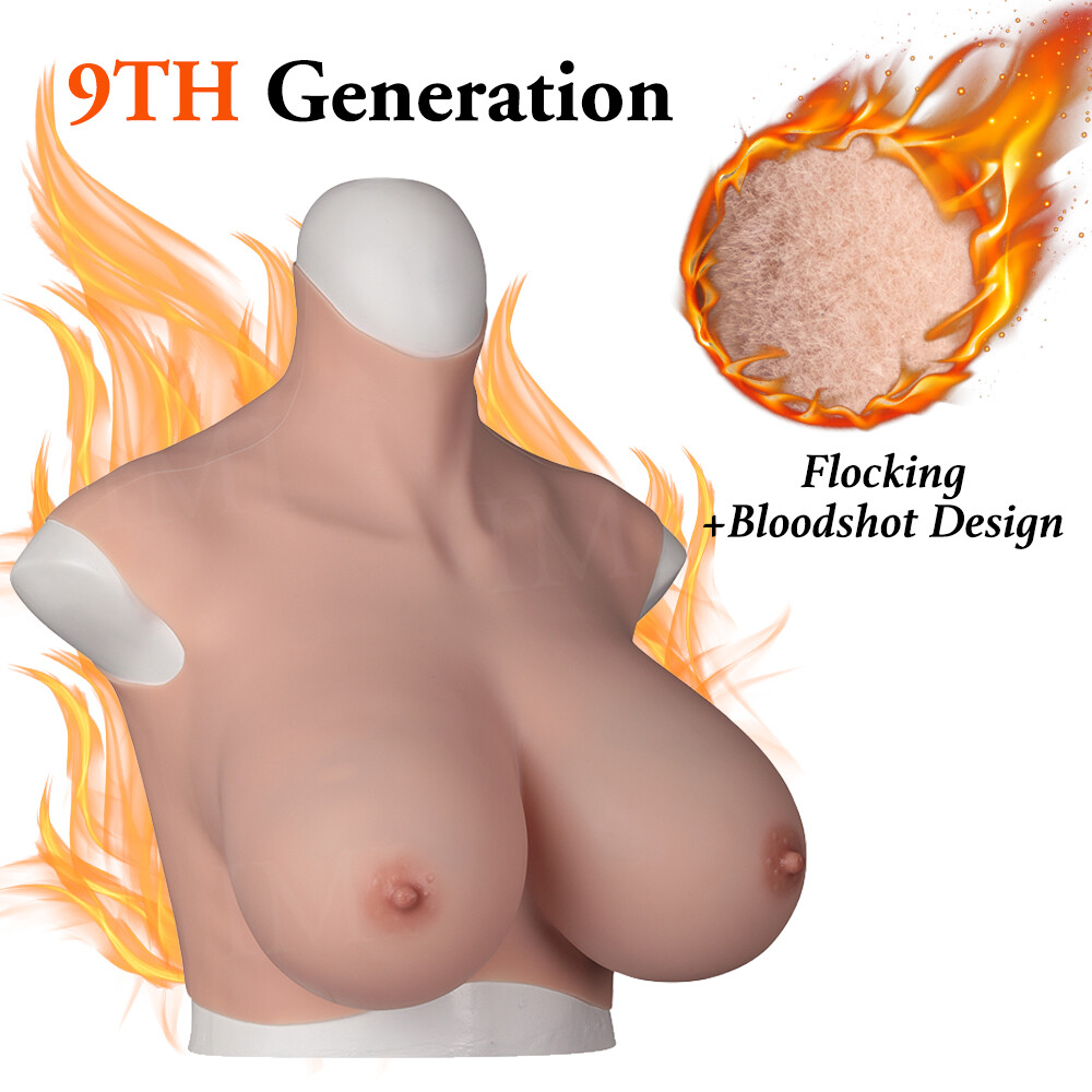 IMI 9th Flocking Silicone Breast Form Boobs B-K Cup Breastplate for Crossdresser