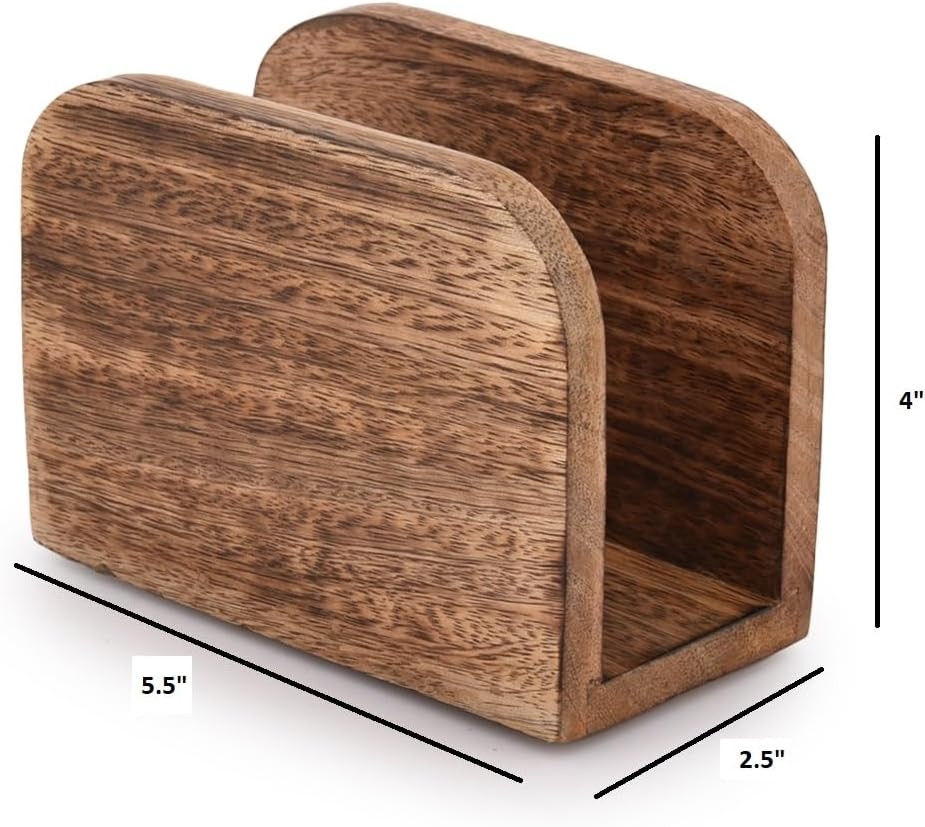 Burning Finish Mango Wood Napkin Holders for Kitchen Upright Paper Napkin Storag