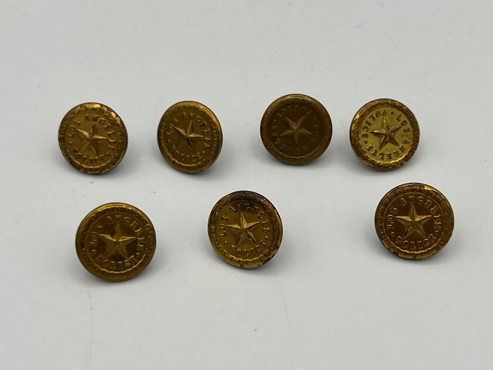 Vintage Lot of 7 Los Angeles Police Goldtone Uniform Buttons