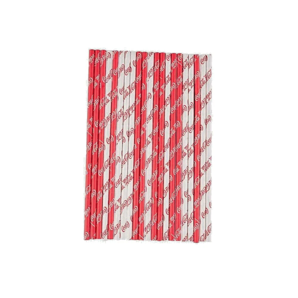 TableCraft Coca-Cola / Coke Script 100ct 7.75" Red & White Paper Soda Straws