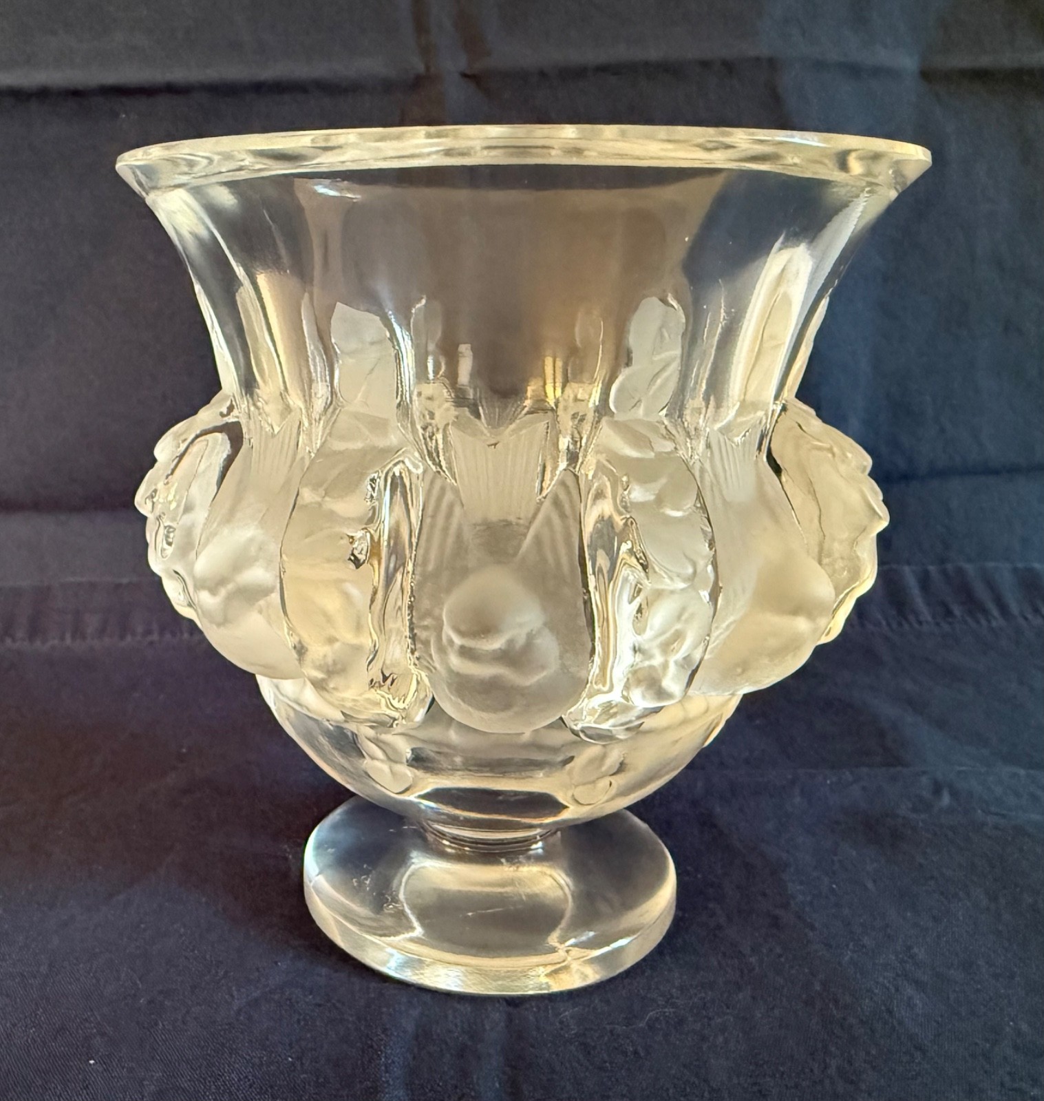 SIGNED Vintage Lalique Frosted Glass Satin Crystal Dampierre Bird Vase