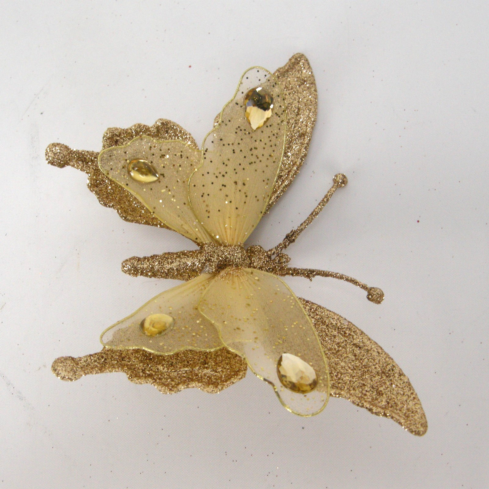 Glittered Gold Butterfly Clip On Craft Decorations Floral 2 Large 4 Medium Set