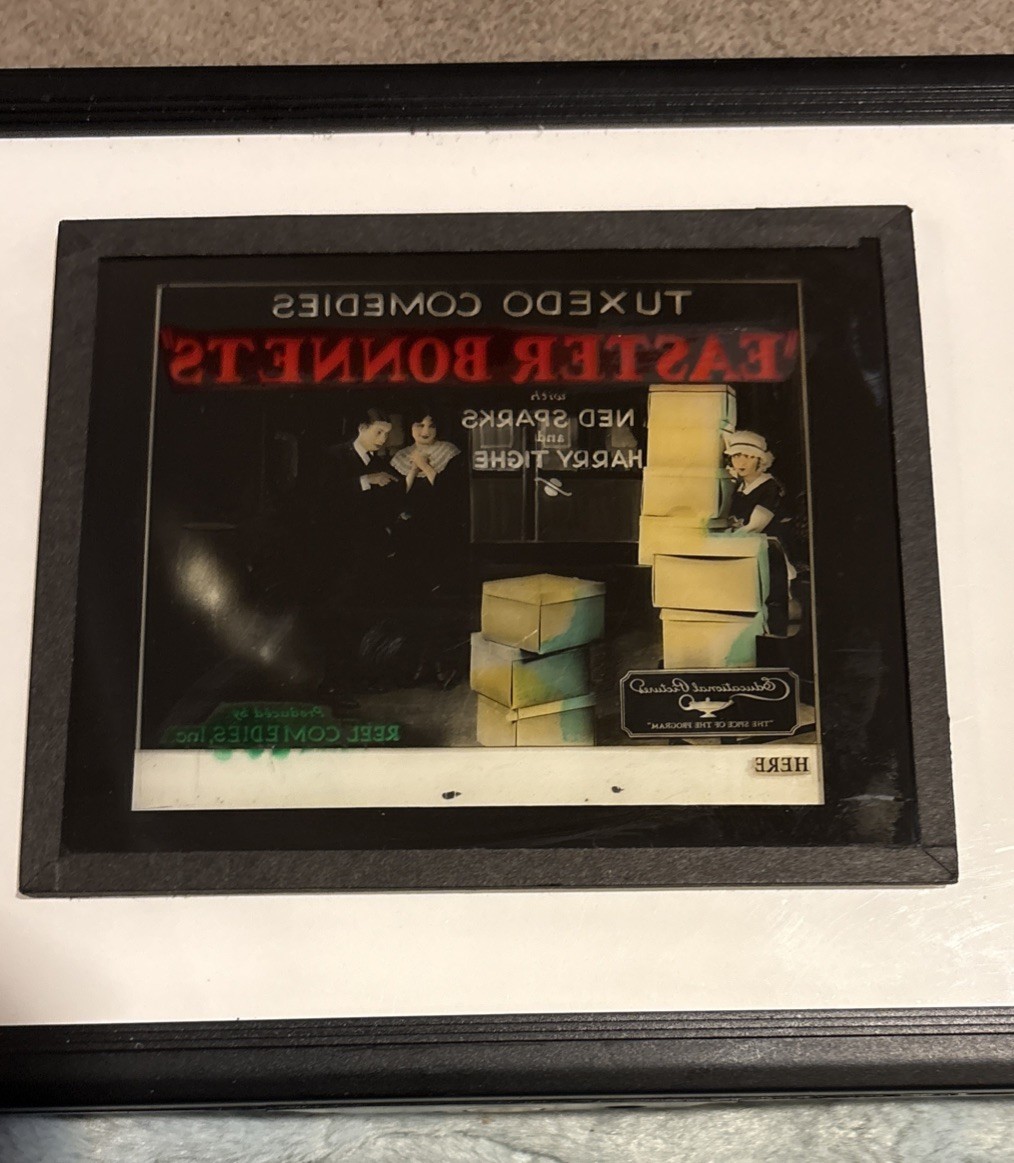 Vintage Magic Lantern Glass Theater Slide 1923 * EASTER BONNETS *Ned Sparks