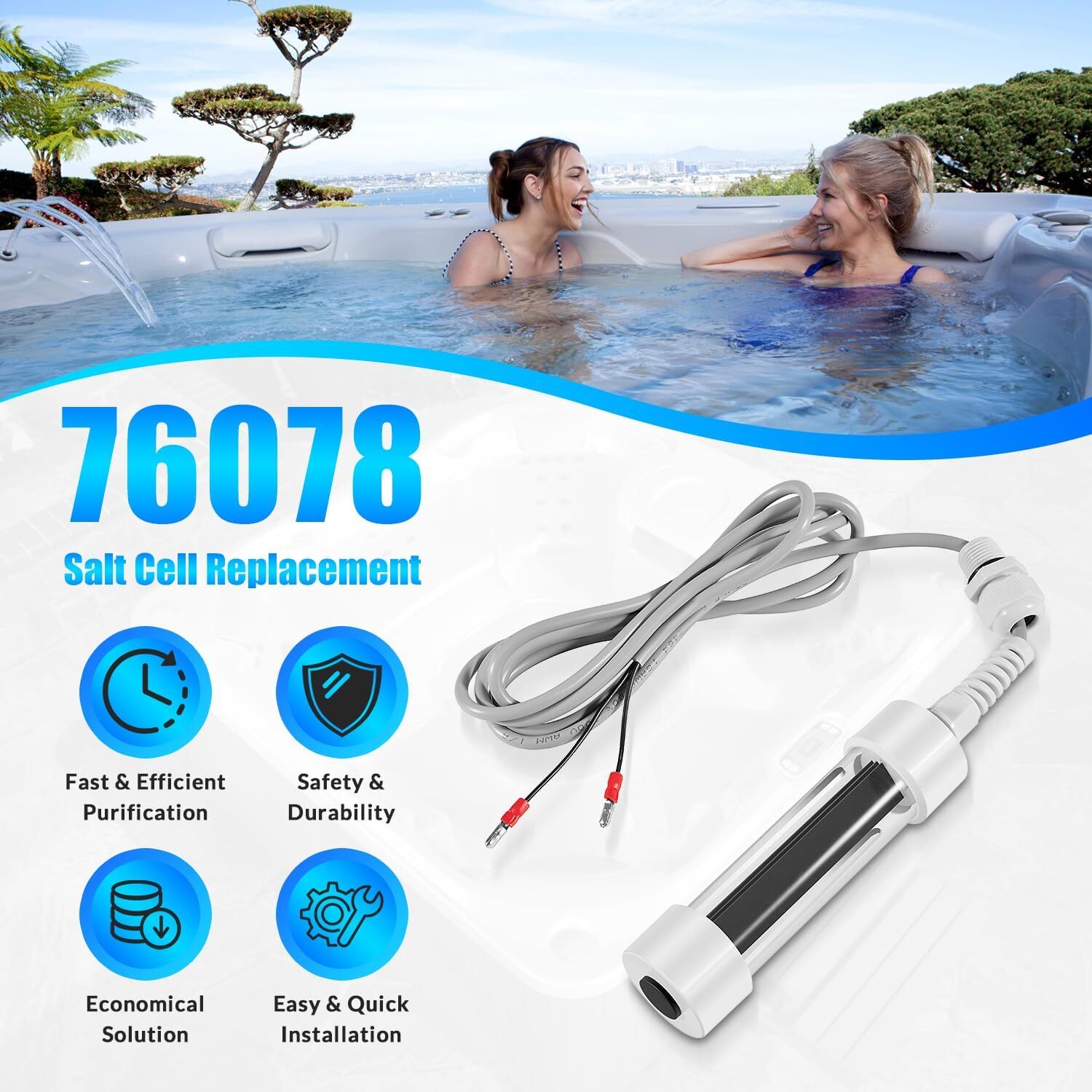 76078 Scepter Salt Cell for Hot Spring ACE Spas 25% Larger Plate Area 1HTWSEP01