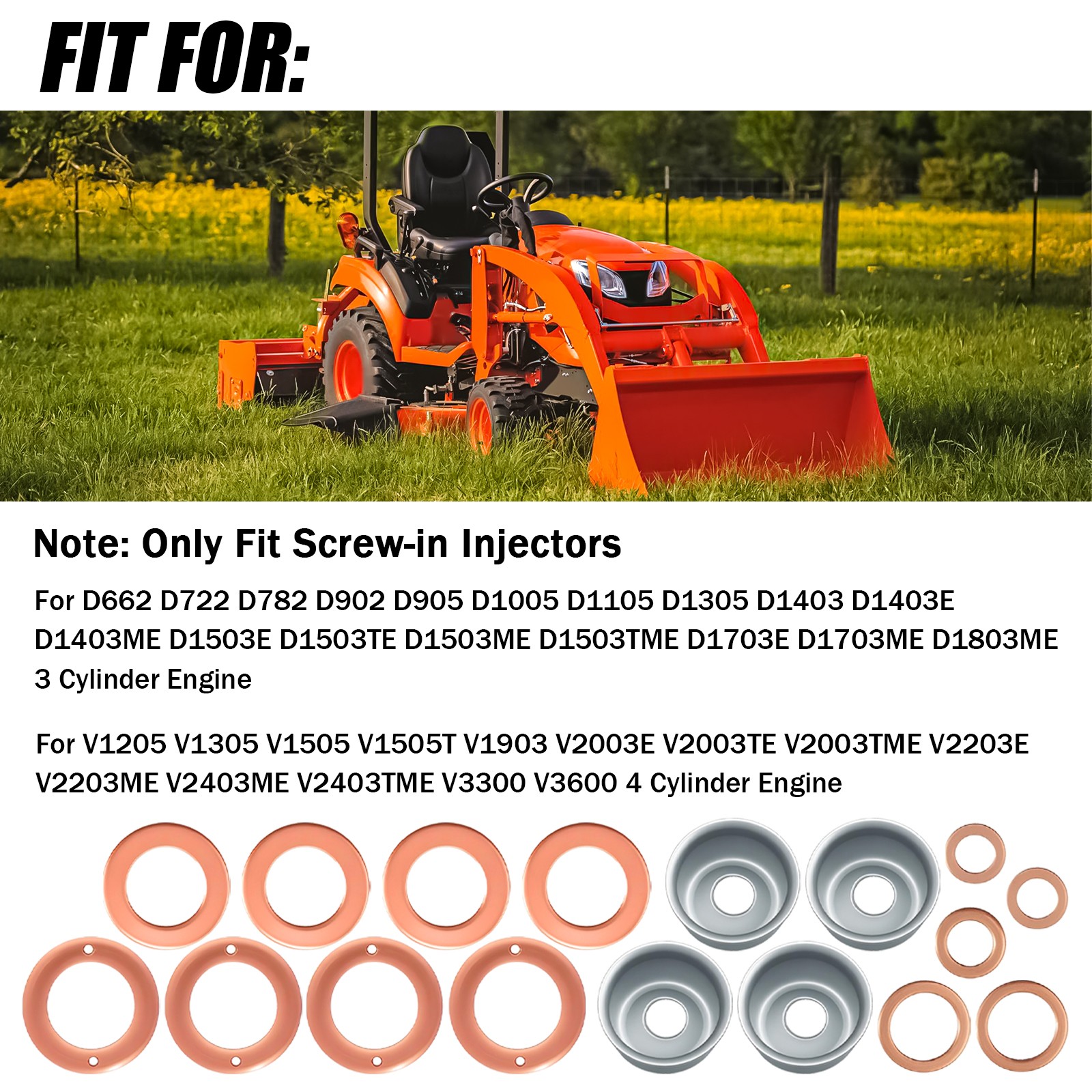 New Injector Seal Kit for Kubota V2203 V2403 V1902 V1702 V1505 19077-53650 4 CYL