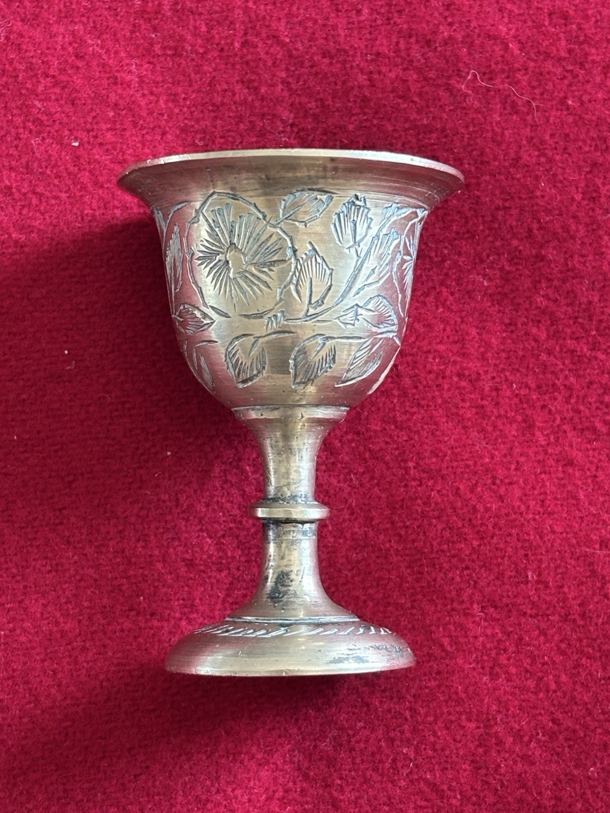 Vintage Indian Brass Tray + 6 Etched Mini Goblets Cordial Set Made in India