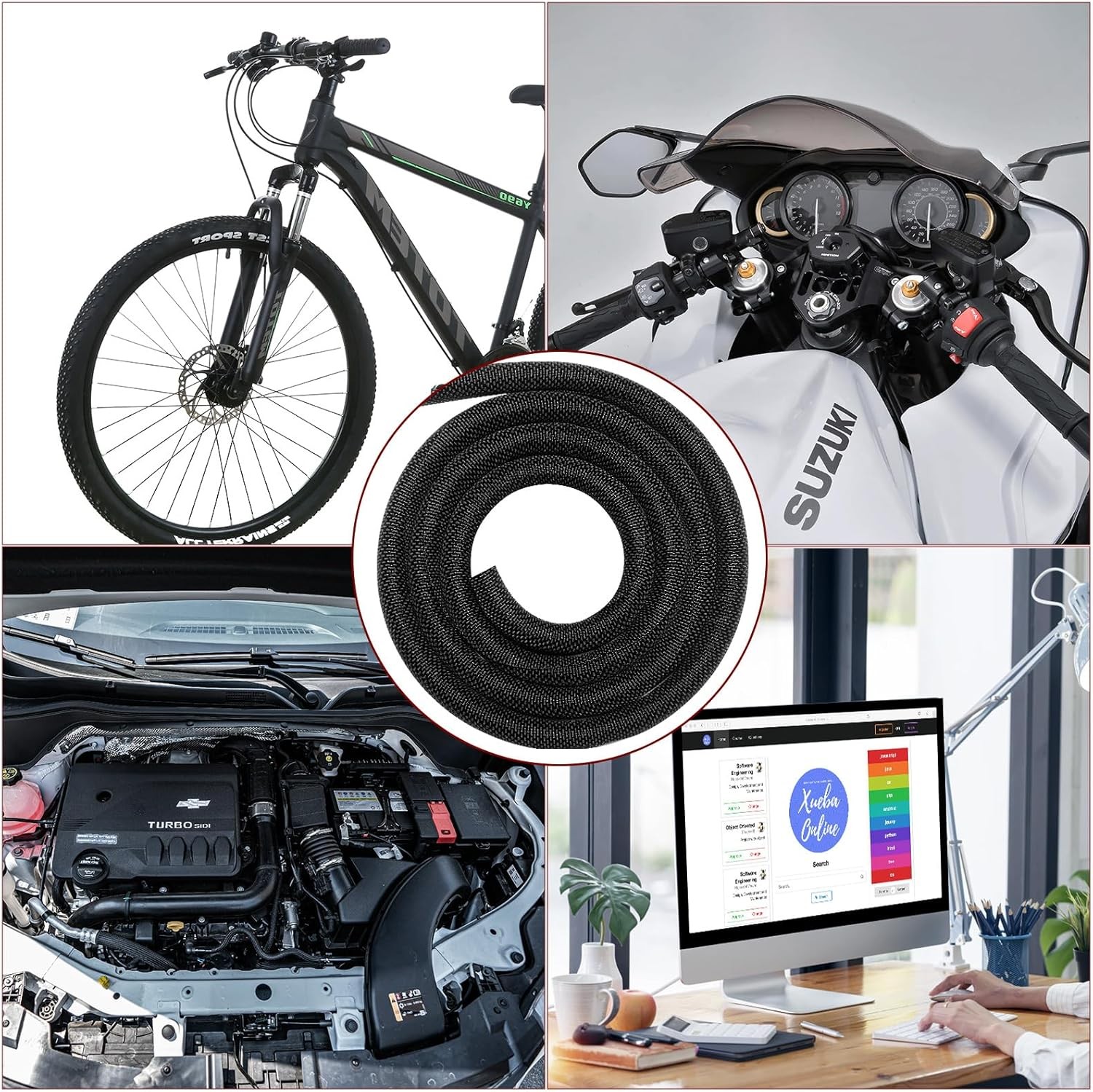 Black Self Wrapping Braided Split Wire Loom Cable Sleeve Harness Management Lot